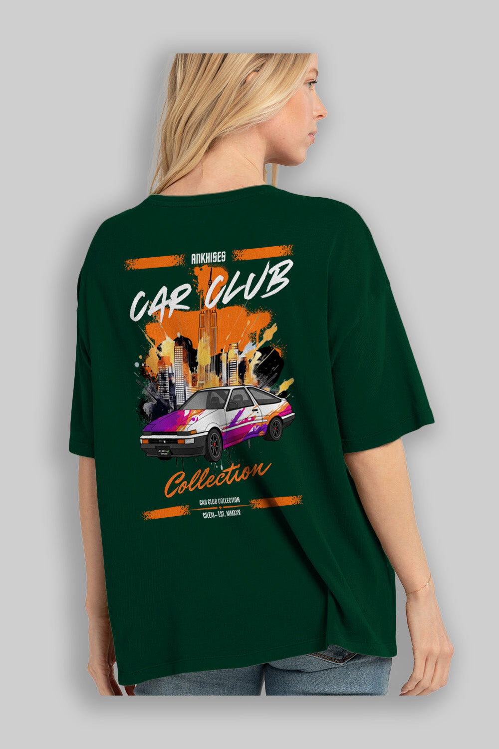 Araba Club Serisi 37 Baskılı Oversize t-shirt Erkek Kadın %100 Pamuk Bisiklet Yaka tişort