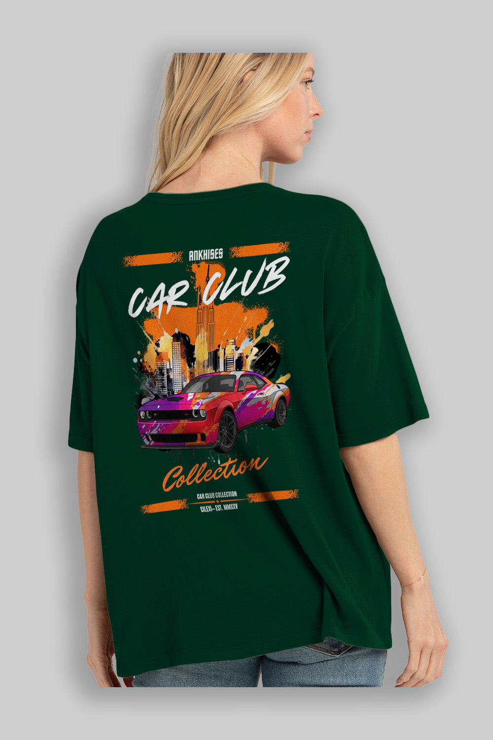 Araba Club Serisi 19 Baskılı Oversize t-shirt Erkek Kadın %100 Pamuk Bisiklet Yaka tişort