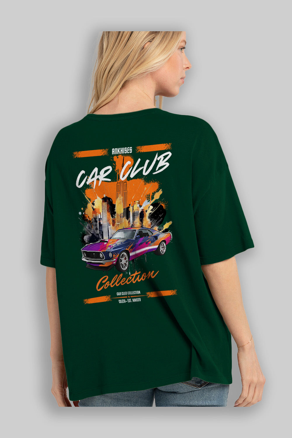 Araba Club Serisi 23 Baskılı Oversize t-shirt Erkek Kadın %100 Pamuk Bisiklet Yaka tişort