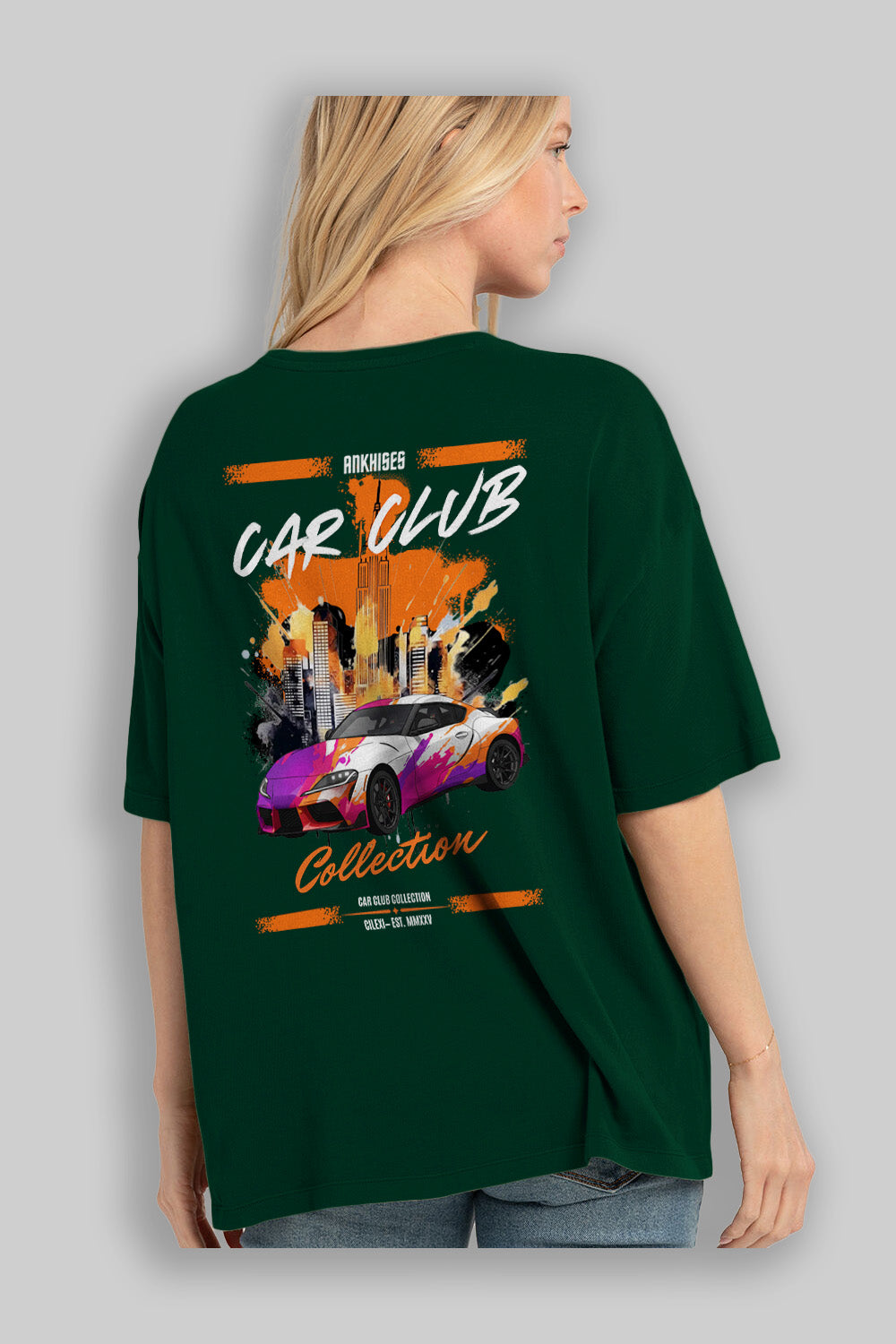 Araba Club Serisi 38 Baskılı Oversize t-shirt Erkek Kadın %100 Pamuk Bisiklet Yaka tişort