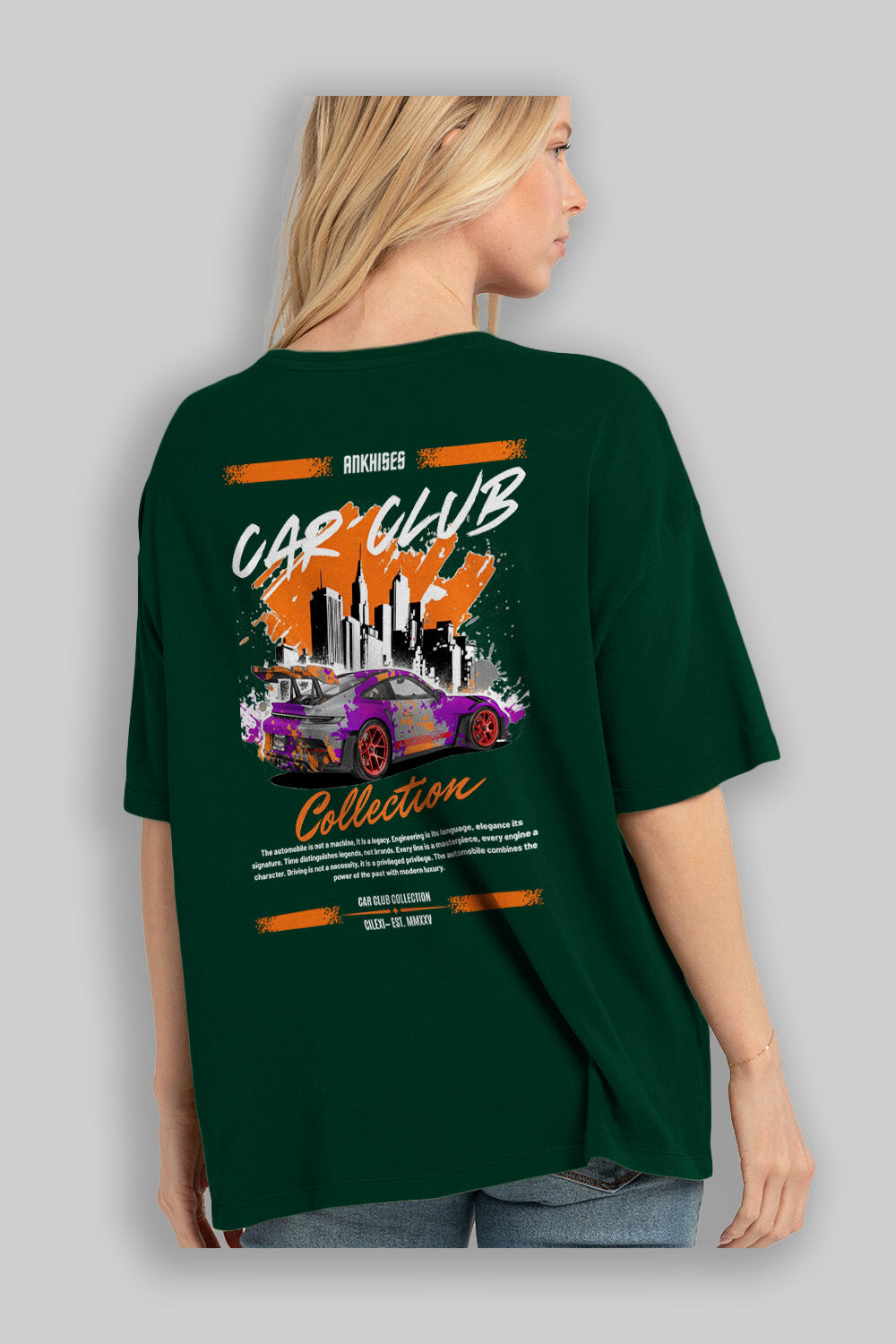 Araba Club Serisi 2 Baskılı Oversize t-shirt Erkek Kadın %100 Pamuk Bisiklet Yaka tişort