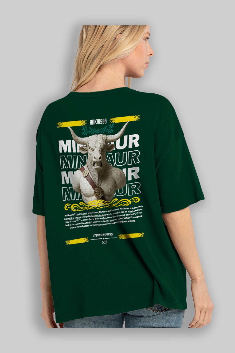 Minotaur 1 Arka Baskılı Oversize t-shirt Erkek Kadın %100 Pamuk Bisiklet Yaka tişort