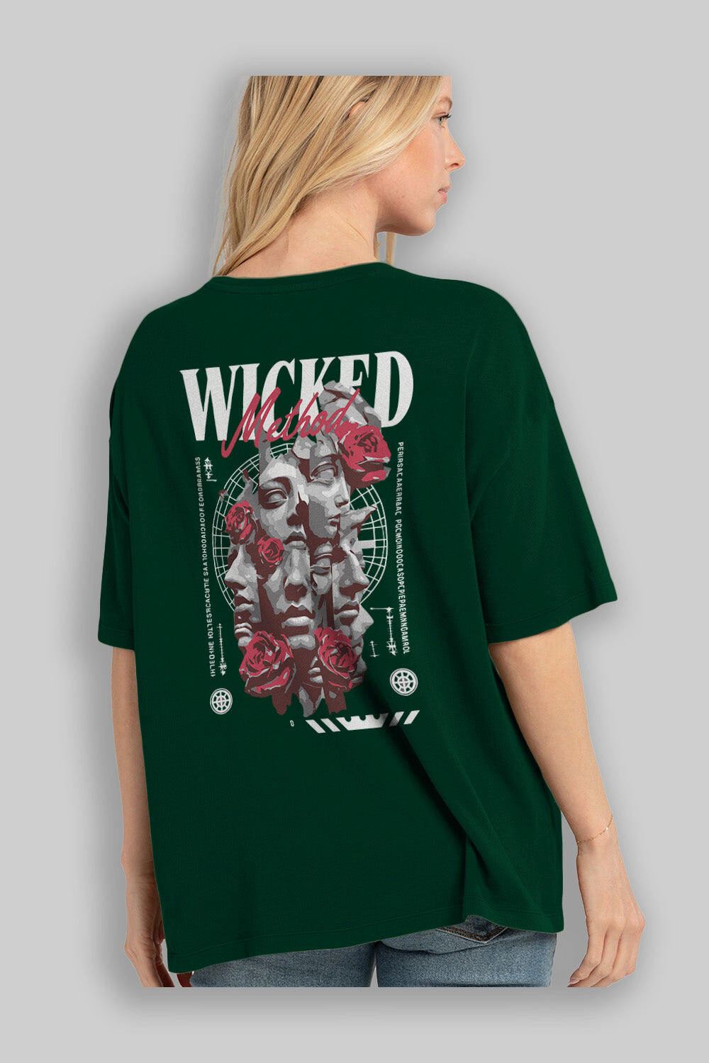 Wicked Method Arka Baskılı Oversize t-shirt Erkek Kadın %100 Pamuk Bisiklet Yaka tişort