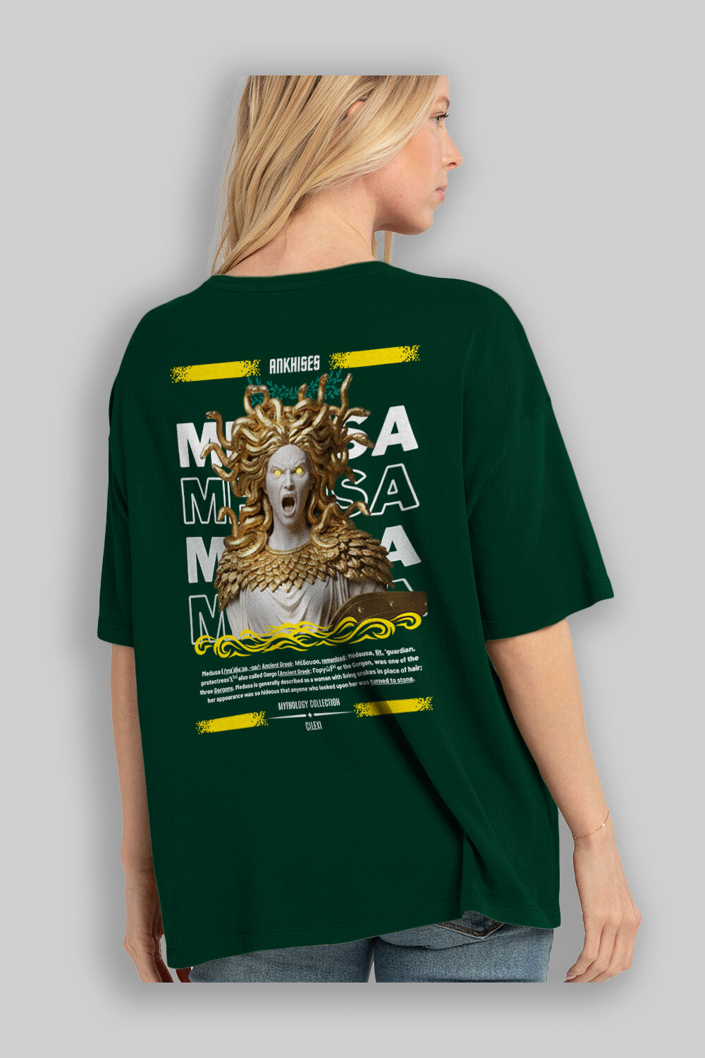 Medusa 1 Arka Baskılı Oversize t-shirt Erkek Kadın %100 Pamuk Bisiklet Yaka tişort