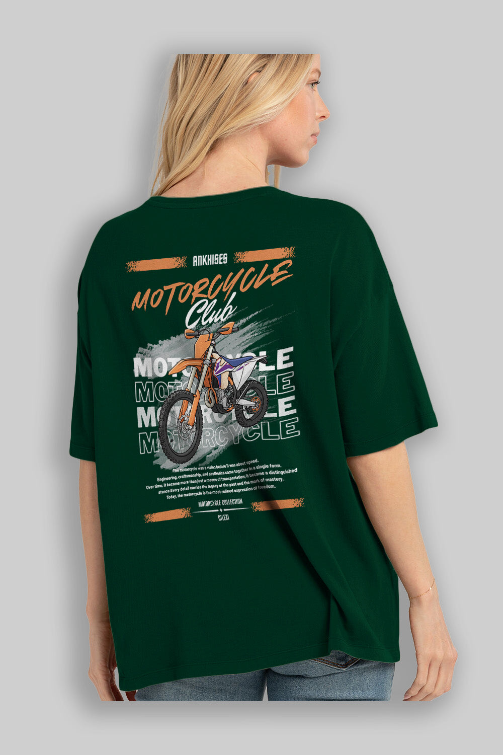 Motosiklet Serisi 19 Arka Baskılı Oversize t-shirt Erkek Kadın %100 Pamuk Bisiklet Yaka tişort