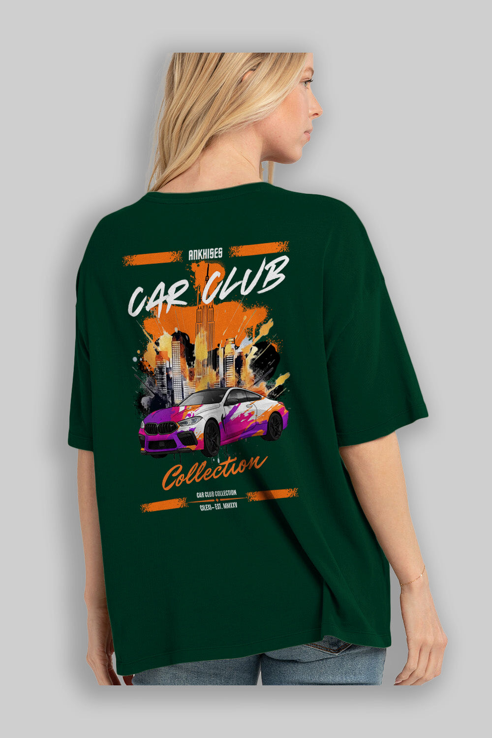 Araba Club Serisi 17 Baskılı Oversize t-shirt Erkek Kadın %100 Pamuk Bisiklet Yaka tişort