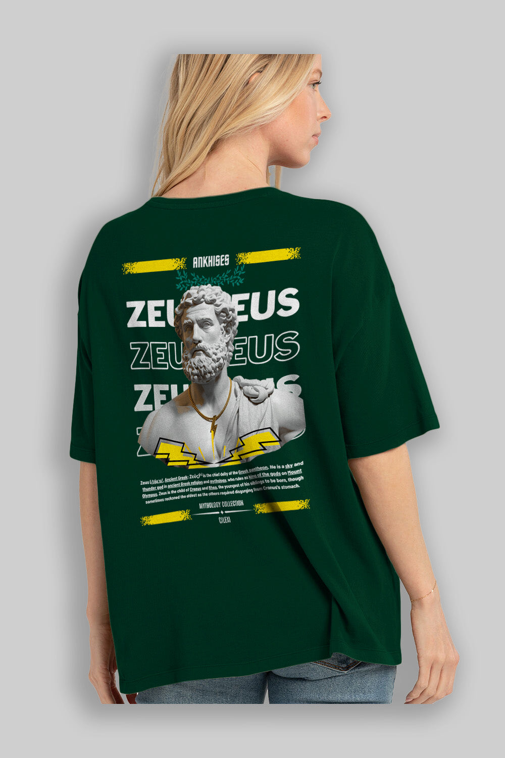 Zeus 2 Arka Baskılı Oversize t-shirt Erkek Kadın %100 Pamuk Bisiklet Yaka tişort