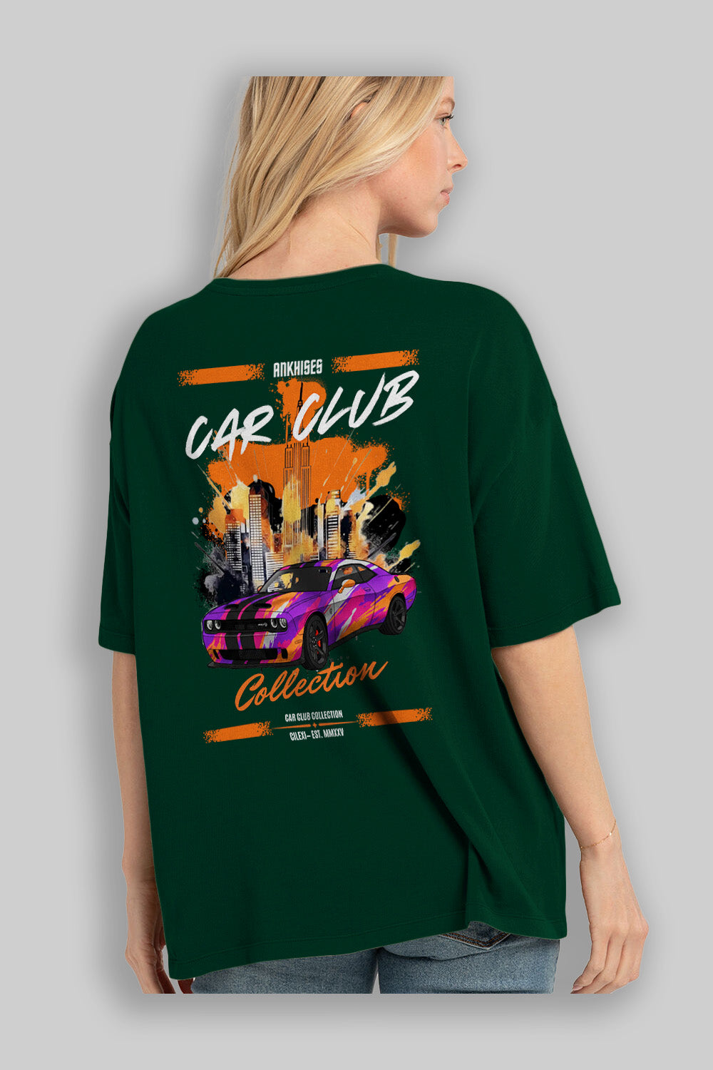 Araba Club Serisi 22 Baskılı Oversize t-shirt Erkek Kadın %100 Pamuk Bisiklet Yaka tişort