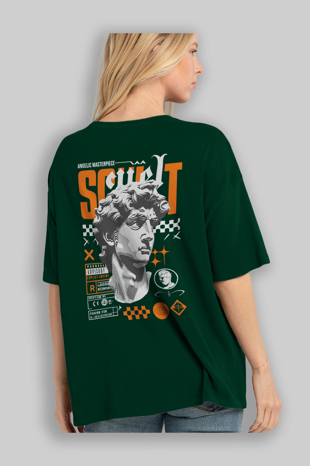 Scult Arka Baskılı Oversize t-shirt Erkek Kadın %100 Pamuk Bisiklet Yaka tişort