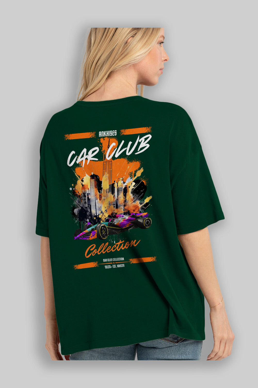 Araba Club Serisi 12 Baskılı Oversize t-shirt Erkek Kadın %100 Pamuk Bisiklet Yaka tişort
