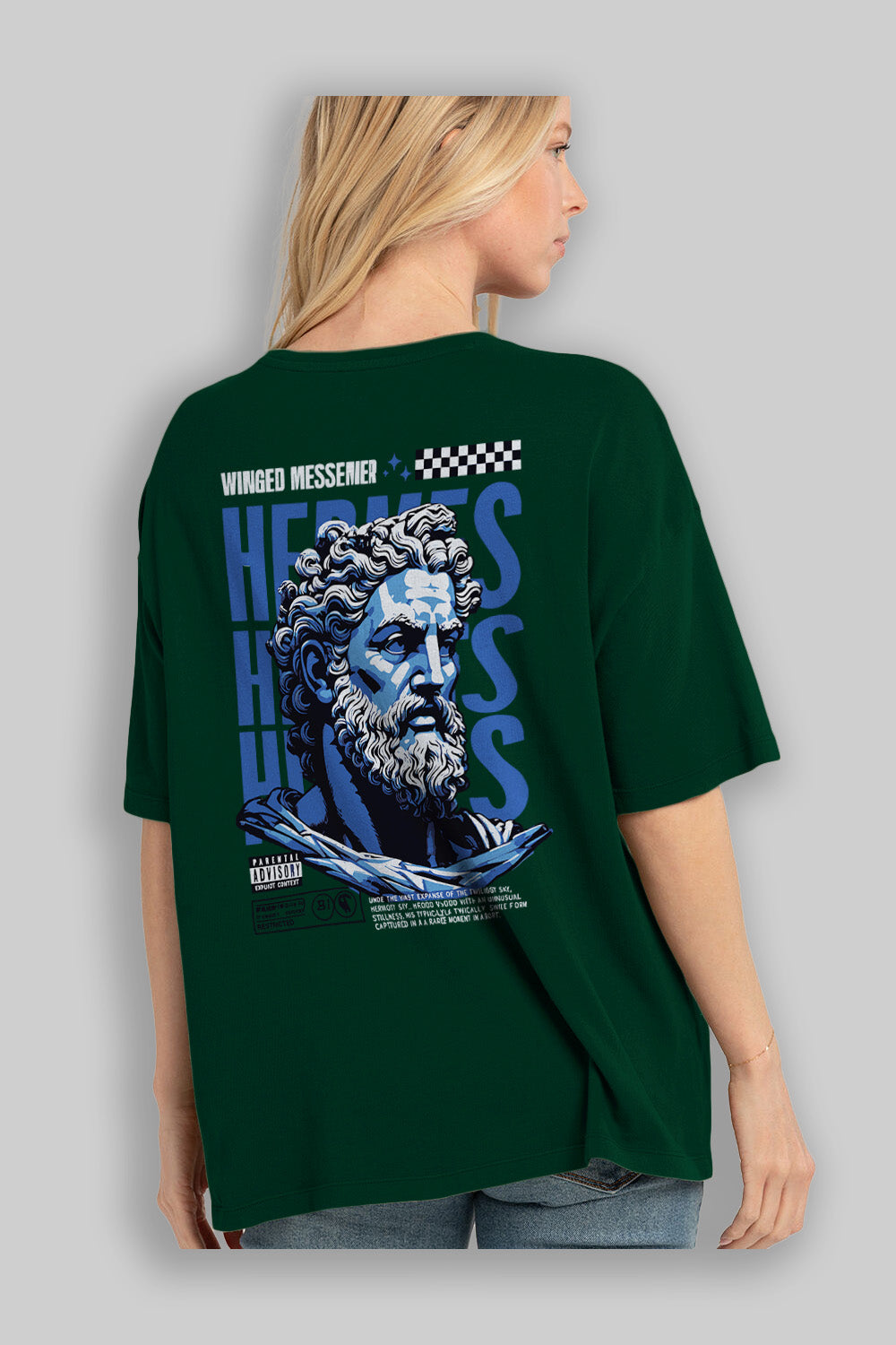 Hermes 1 Arka Baskılı Oversize t-shirt Erkek Kadın %100 Pamuk Bisiklet Yaka tişort