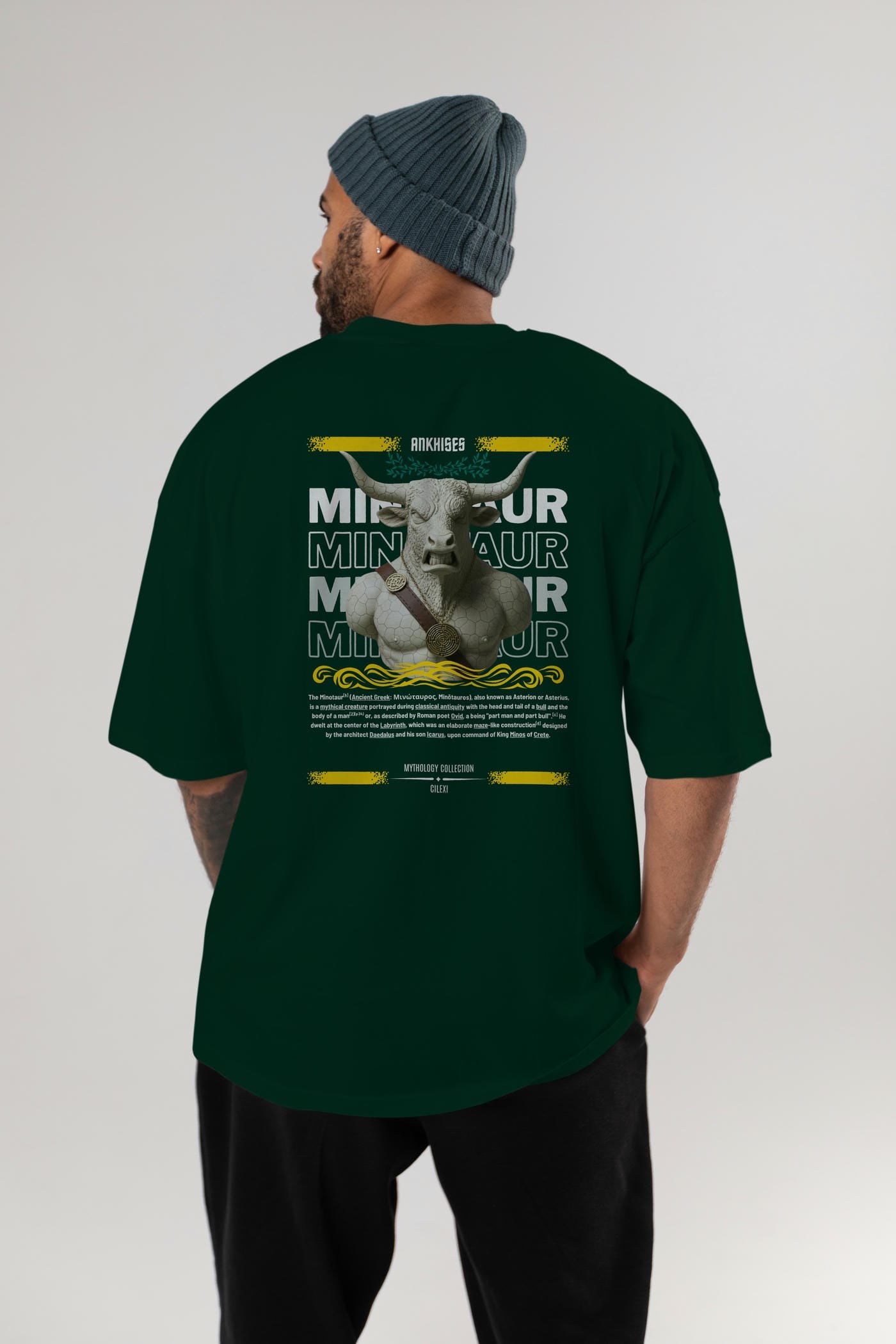 Minotaur 1 Arka Baskılı Oversize t-shirt Erkek Kadın %100 Pamuk Bisiklet Yaka tişort
