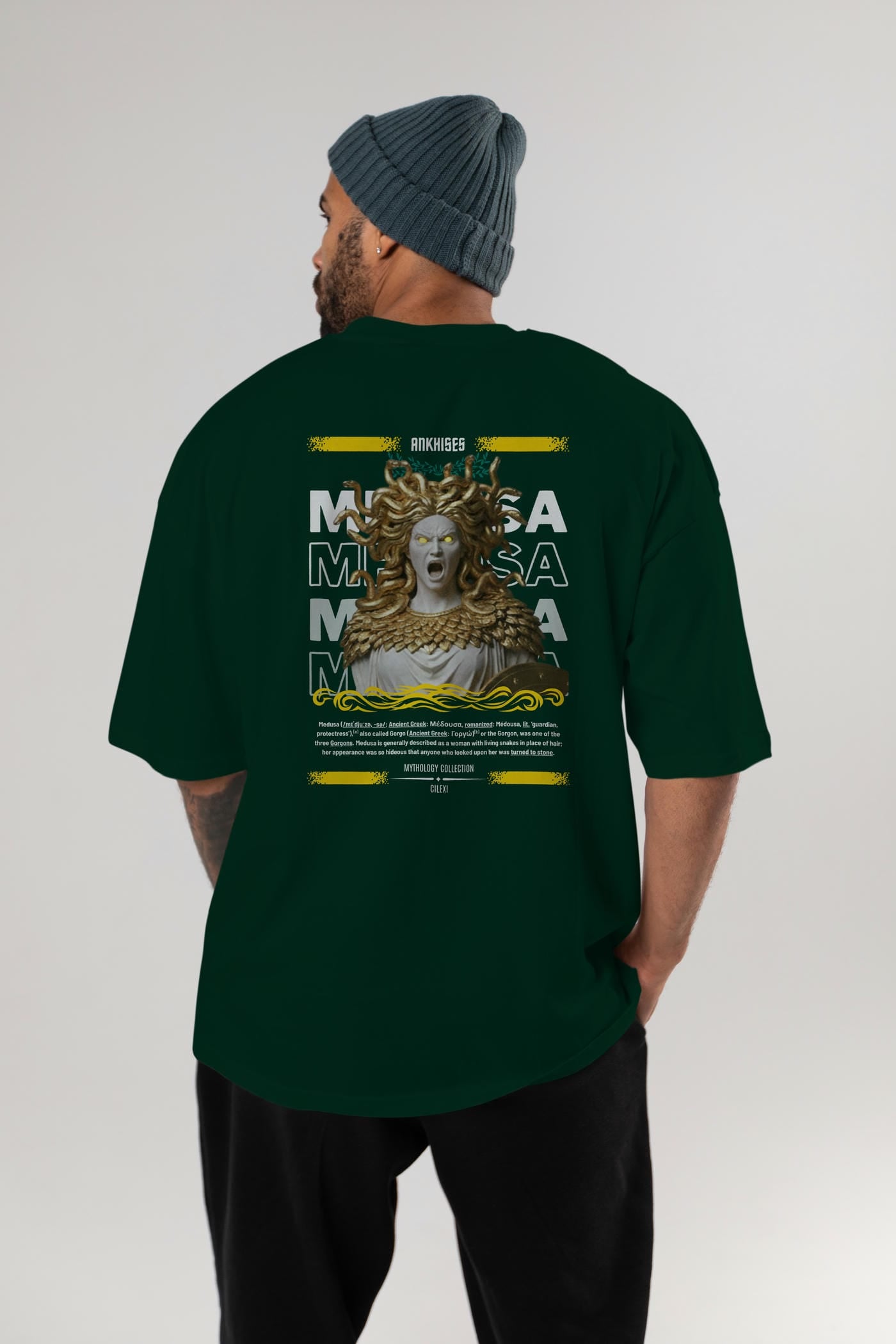 Medusa 1 Arka Baskılı Oversize t-shirt Erkek Kadın %100 Pamuk Bisiklet Yaka tişort