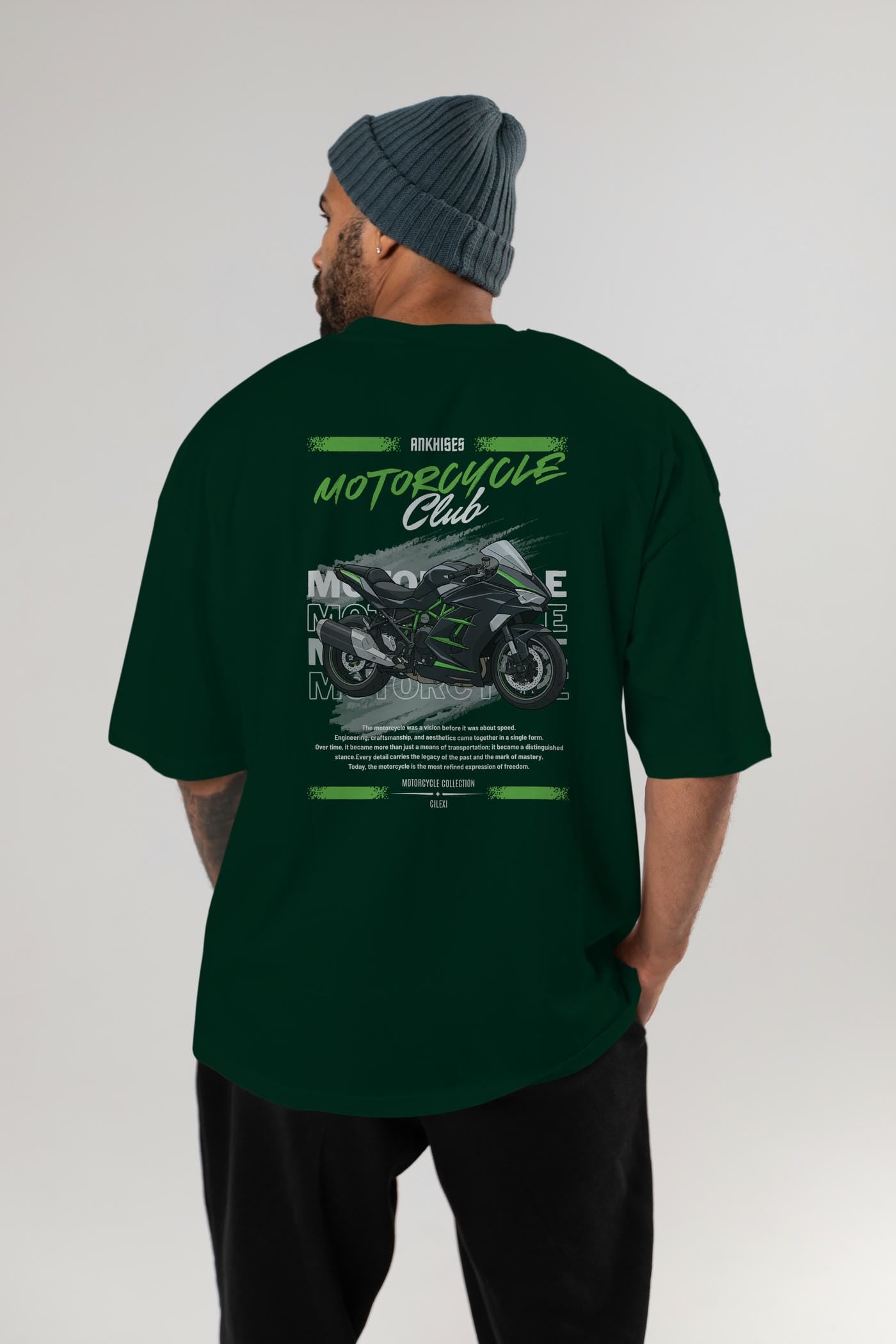 Motosiklet Serisi 13 Arka Baskılı Oversize t-shirt Erkek Kadın %100 Pamuk Bisiklet Yaka tişort