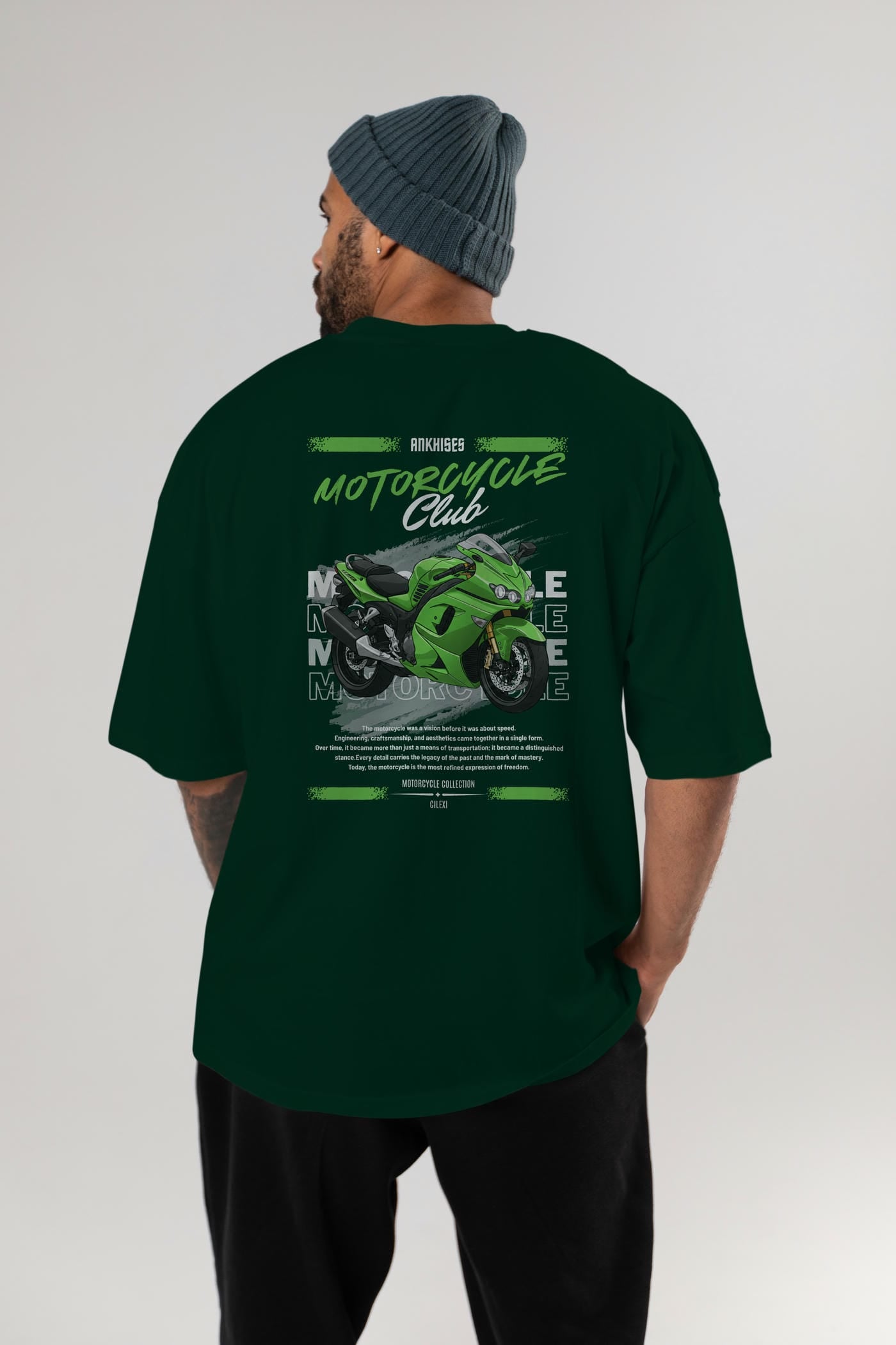 Motosiklet Serisi 12 Arka Baskılı Oversize t-shirt Erkek Kadın %100 Pamuk Bisiklet Yaka tişort