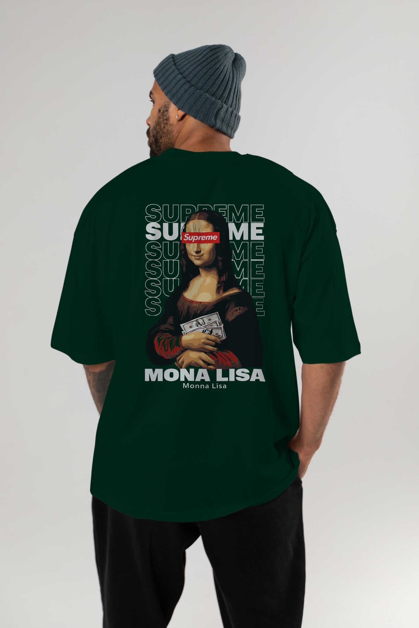 Mona Lisa Supreme Arka Baskılı Oversize t-shirt Erkek Kadın %100 Pamuk Bisiklet Yaka tişort