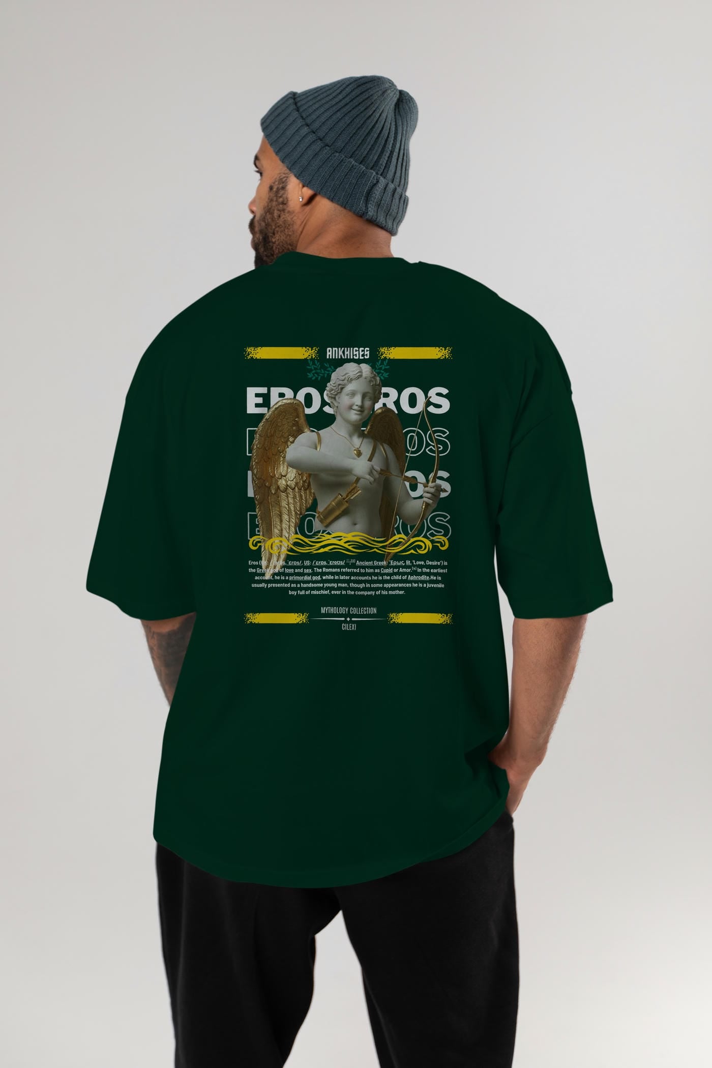 Eros Arka Baskılı Oversize t-shirt Erkek Kadın %100 Pamuk Bisiklet Yaka tişort