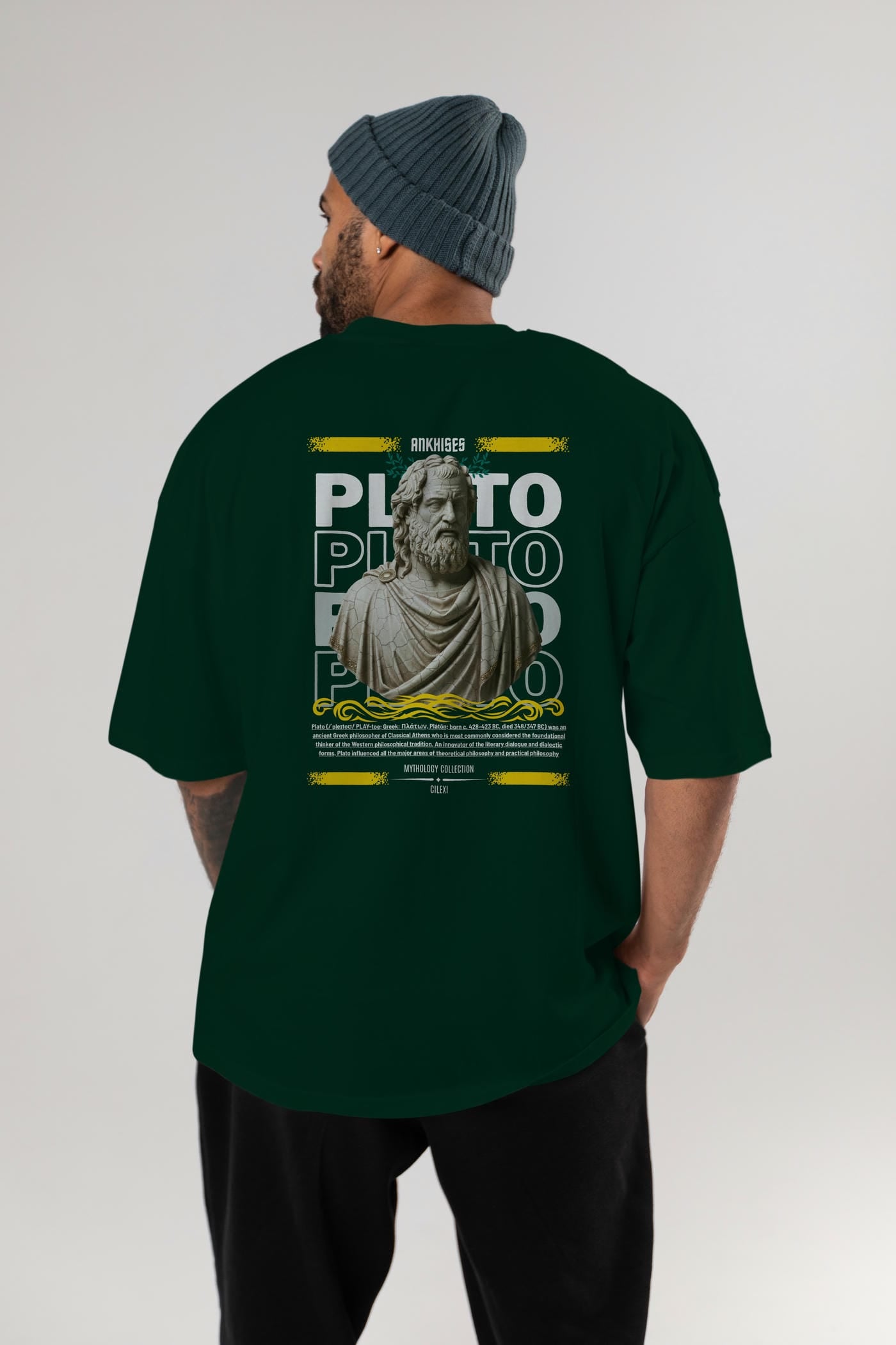 Plato 2 Arka Baskılı Oversize t-shirt Erkek Kadın %100 Pamuk Bisiklet Yaka tişort
