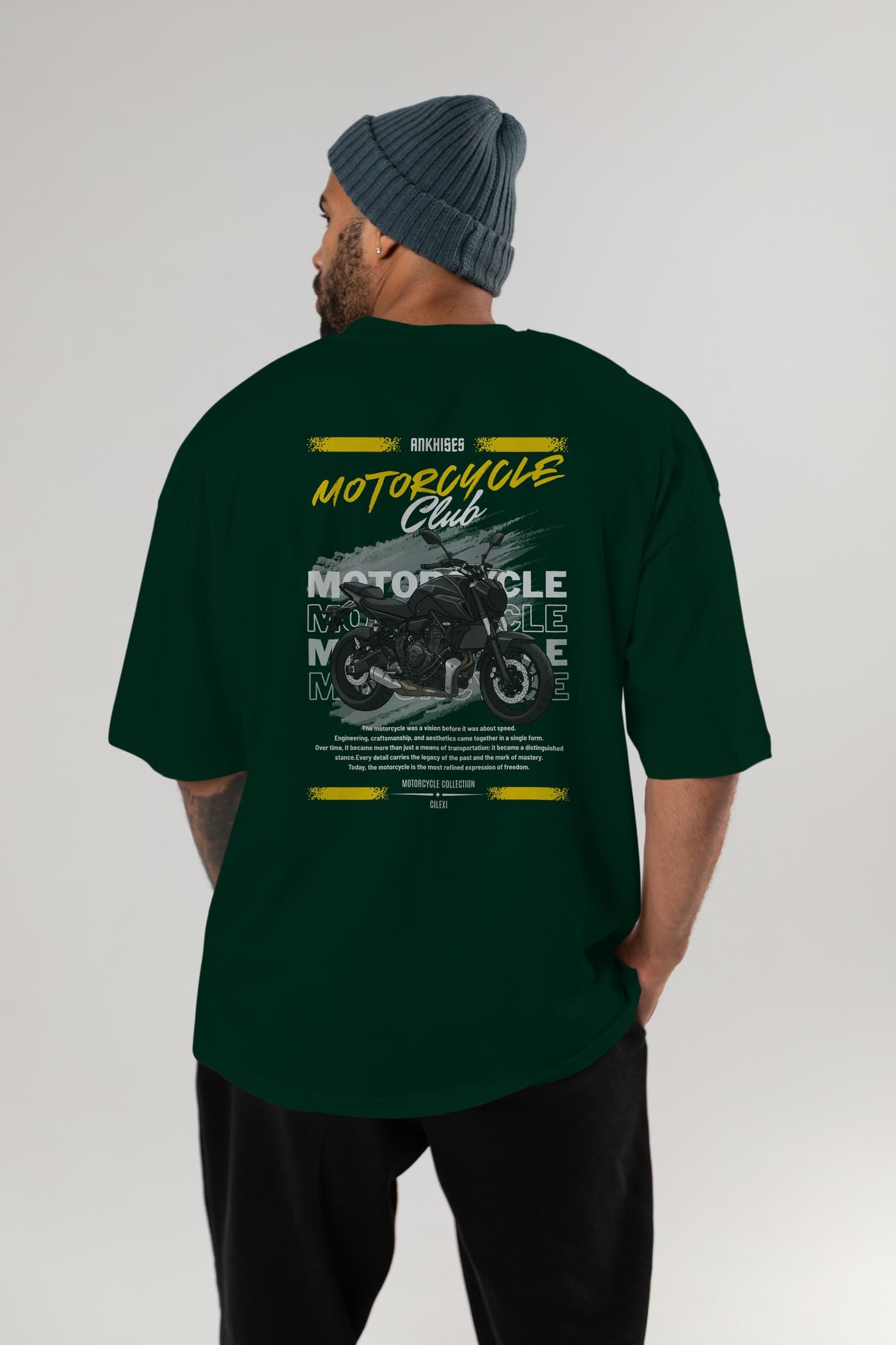 Motosiklet Serisi 20 Arka Baskılı Oversize t-shirt Erkek Kadın %100 Pamuk Bisiklet Yaka tişort