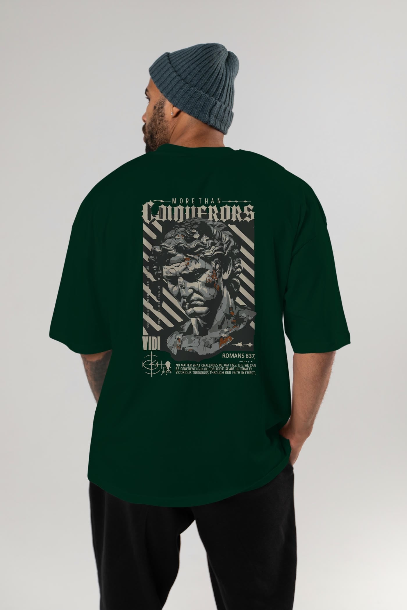 Roman Conqueror Arka Baskılı Oversize t-shirt Erkek Kadın %100 Pamuk Bisiklet Yaka tişort