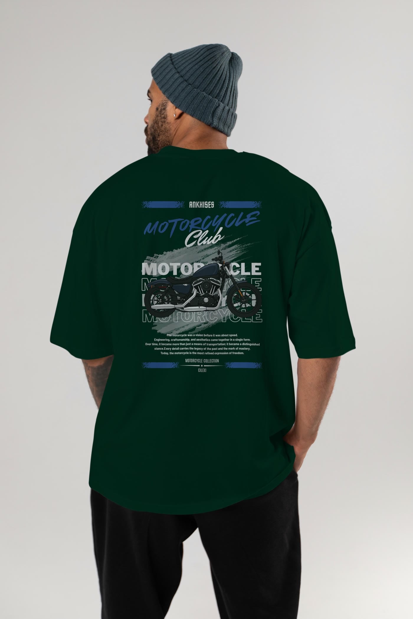 Motosiklet Serisi 30 Arka Baskılı Oversize t-shirt Erkek Kadın %100 Pamuk Bisiklet Yaka tişort