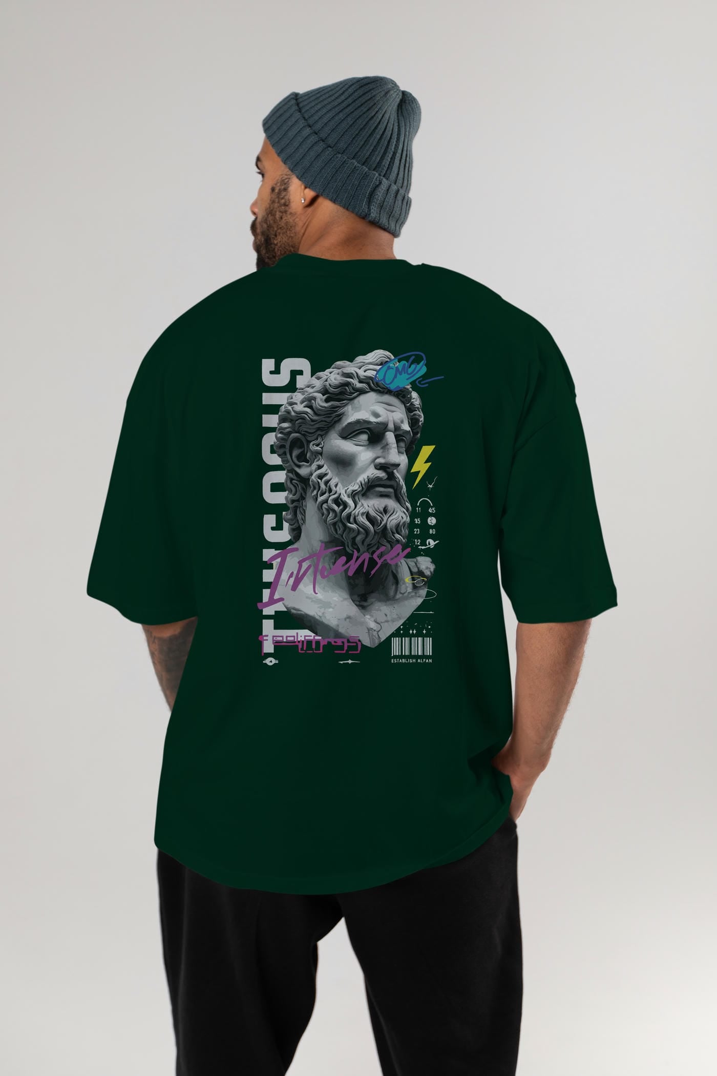 Zeus Intense Arka Baskılı Oversize t-shirt Erkek Kadın %100 Pamuk Bisiklet Yaka tişort