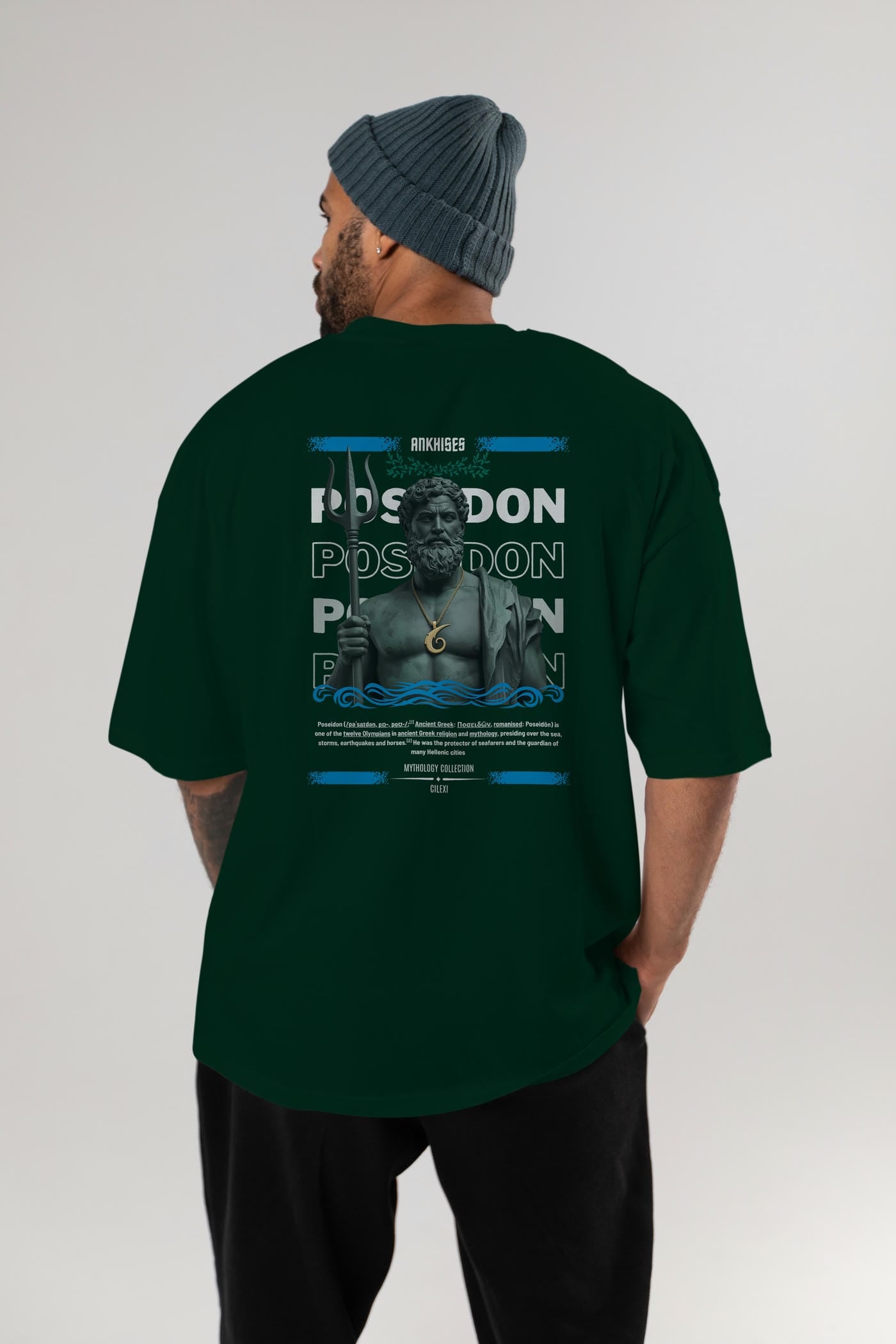 Poseidon 1 Arka Baskılı Oversize t-shirt Erkek Kadın %100 Pamuk Bisiklet Yaka tişort