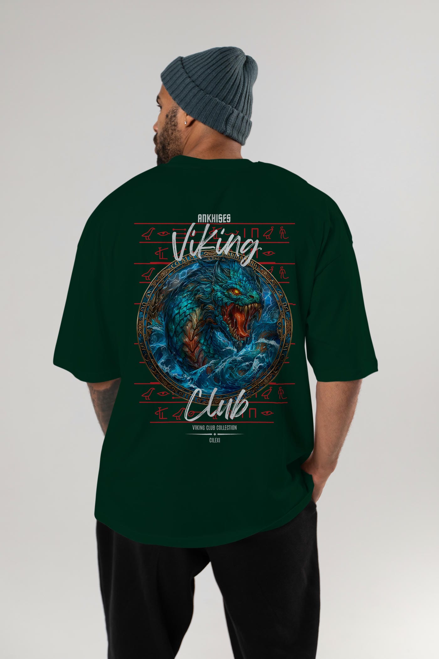 Jörmungandr Baskılı Oversize t-shirt Erkek Kadın %100 Pamuk Bisiklet Yaka tişort
