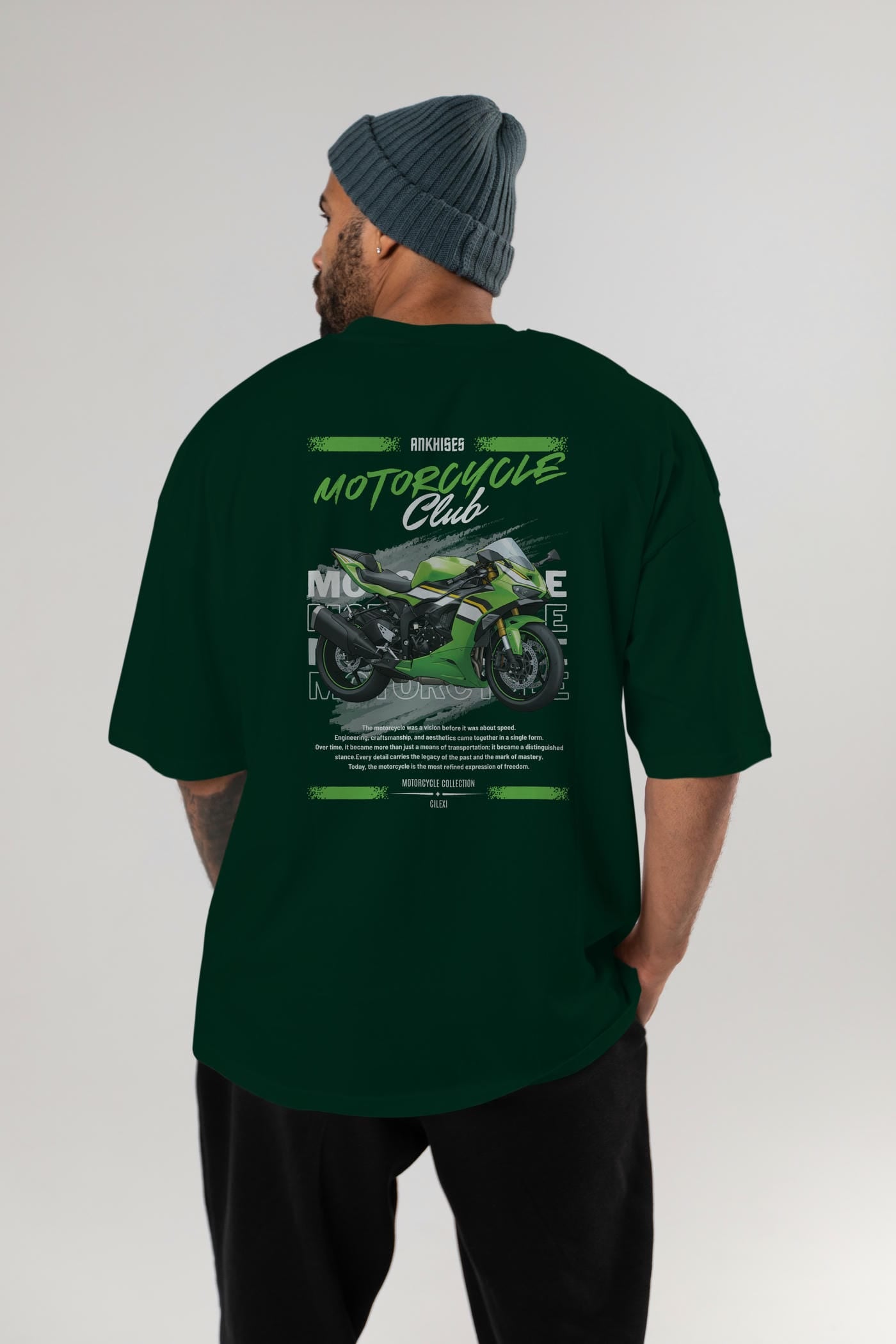Motosiklet Serisi 15 Arka Baskılı Oversize t-shirt Erkek Kadın %100 Pamuk Bisiklet Yaka tişort