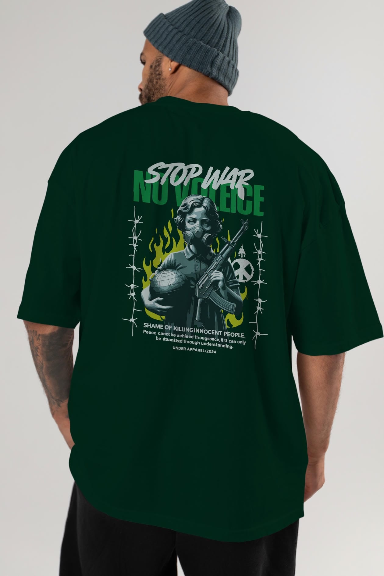 Stop War Arka Baskılı Oversize t-shirt Erkek Kadın %100 Pamuk Bisiklet Yaka tişort