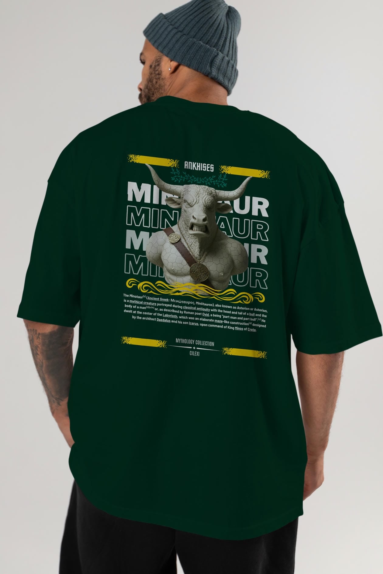 Minotaur 1 Arka Baskılı Oversize t-shirt Erkek Kadın %100 Pamuk Bisiklet Yaka tişort