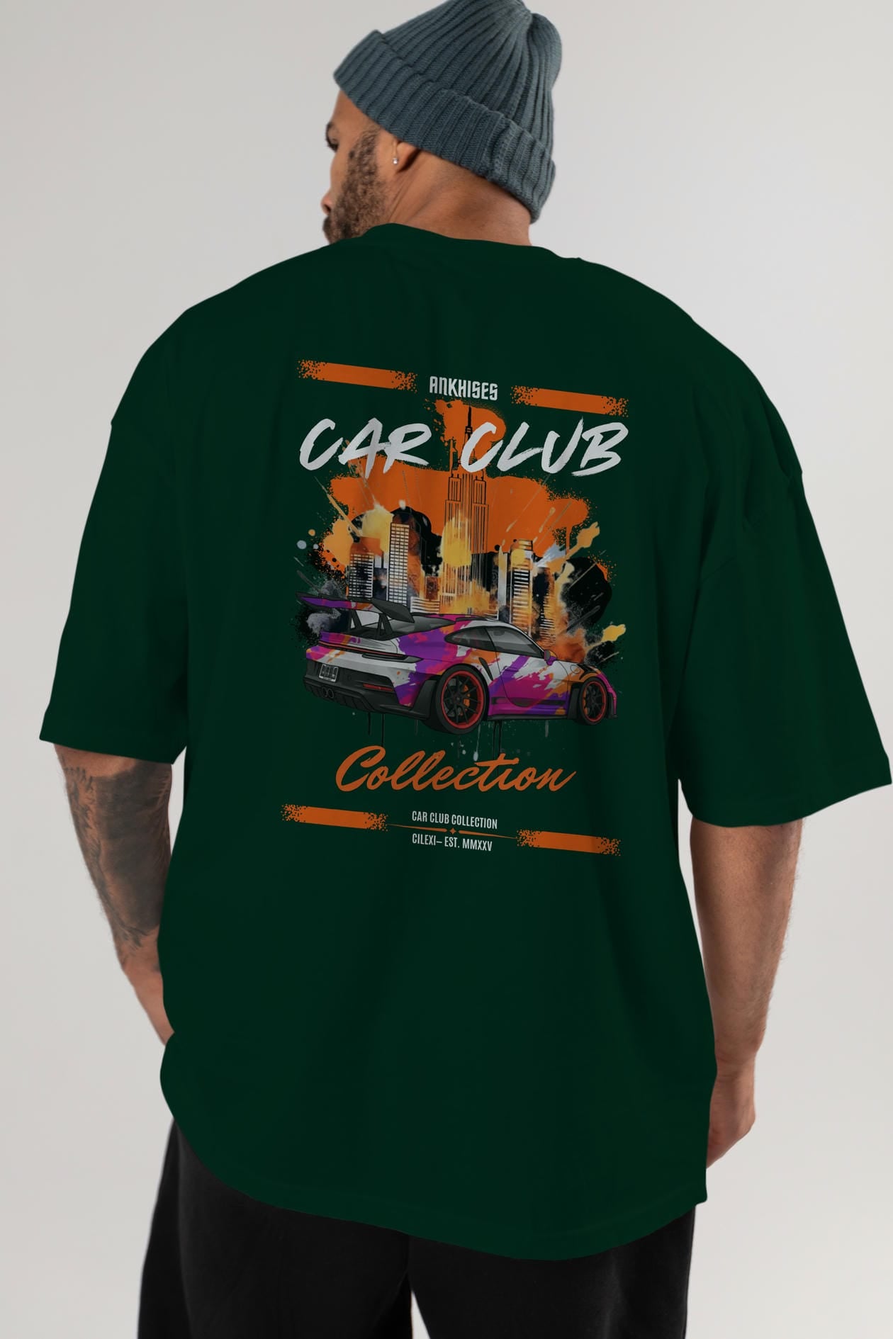 Araba Club Serisi 34 Baskılı Oversize t-shirt Erkek Kadın %100 Pamuk Bisiklet Yaka tişort