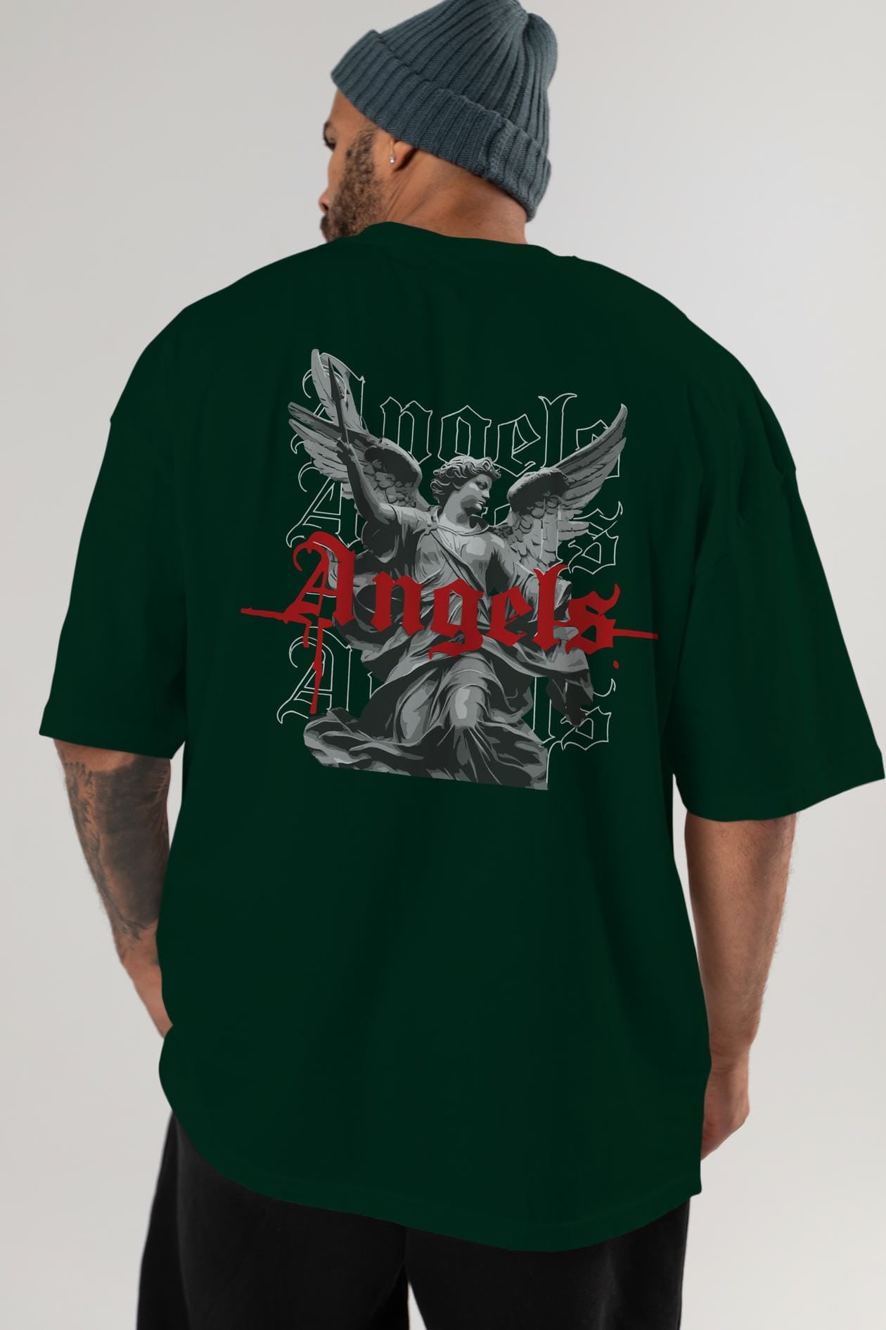 Angels Arka Baskılı Oversize t-shirt Erkek Kadın %100 Pamuk Bisiklet Yaka tişort