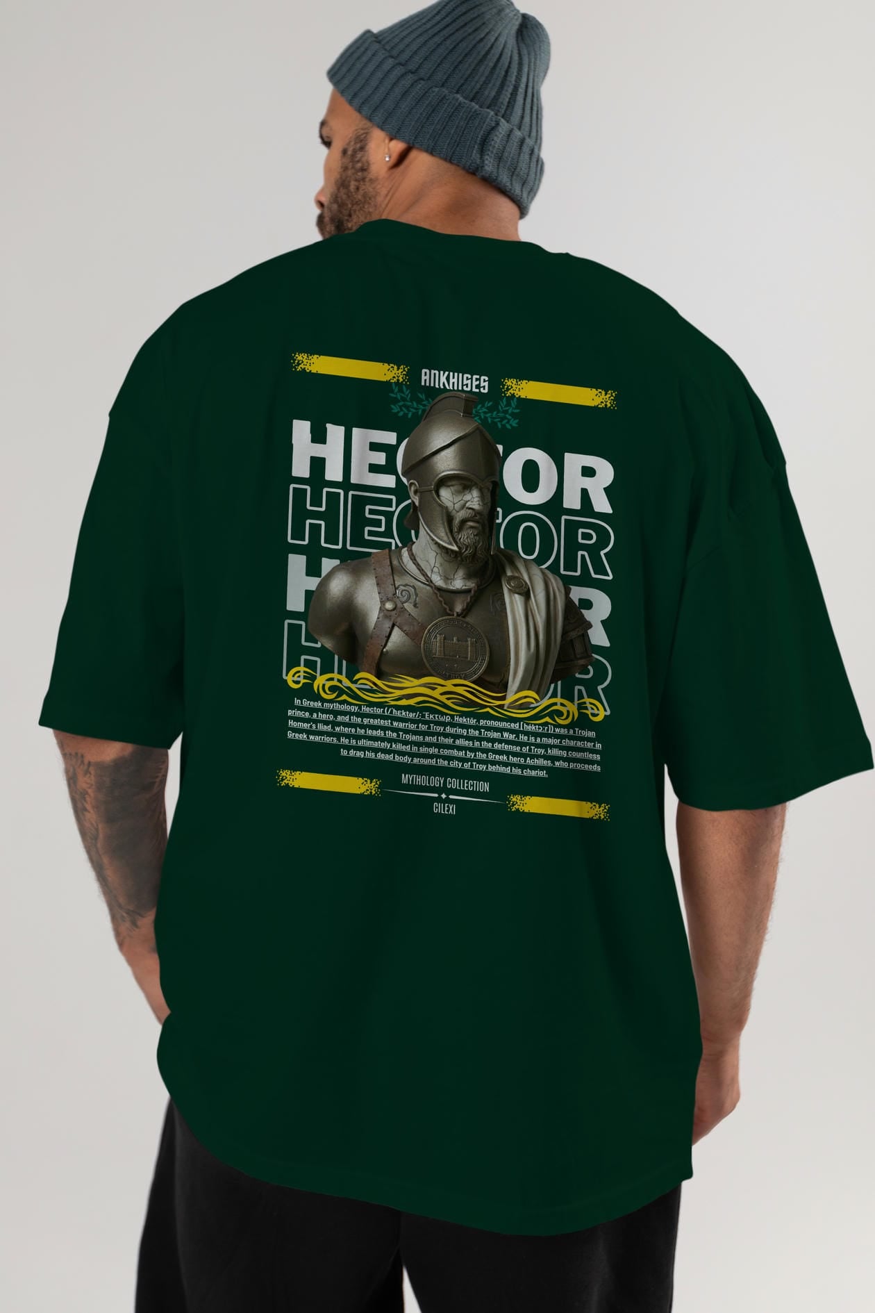 Hector 1 Arka Baskılı Oversize t-shirt Erkek Kadın %100 Pamuk Bisiklet Yaka tişort