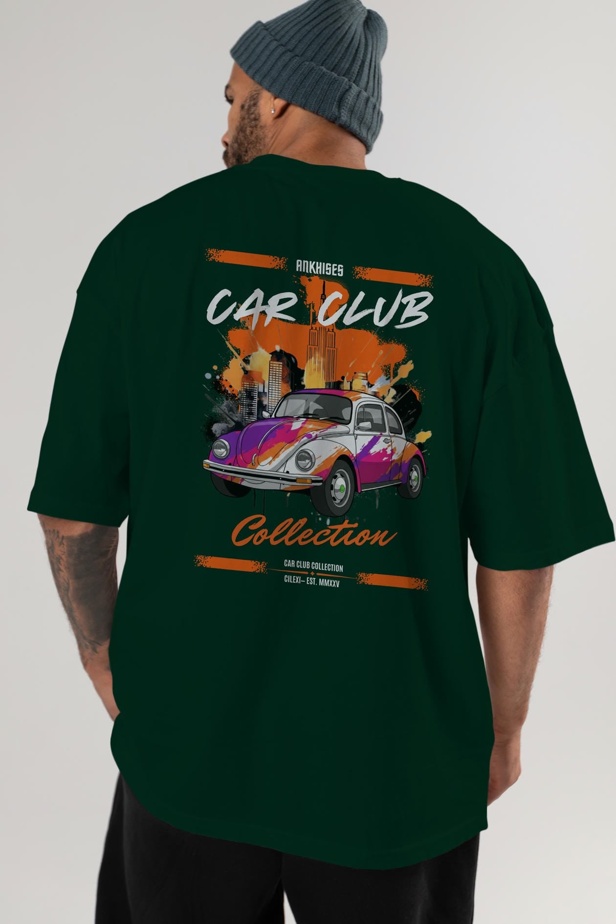 Araba Club Serisi 41 Baskılı Oversize t-shirt Erkek Kadın %100 Pamuk Bisiklet Yaka tişort