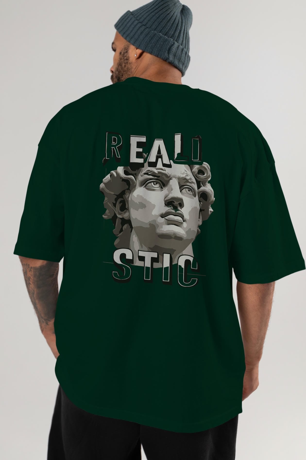 Realistic Arka Baskılı Oversize t-shirt Erkek Kadın %100 Pamuk Bisiklet Yaka tişort