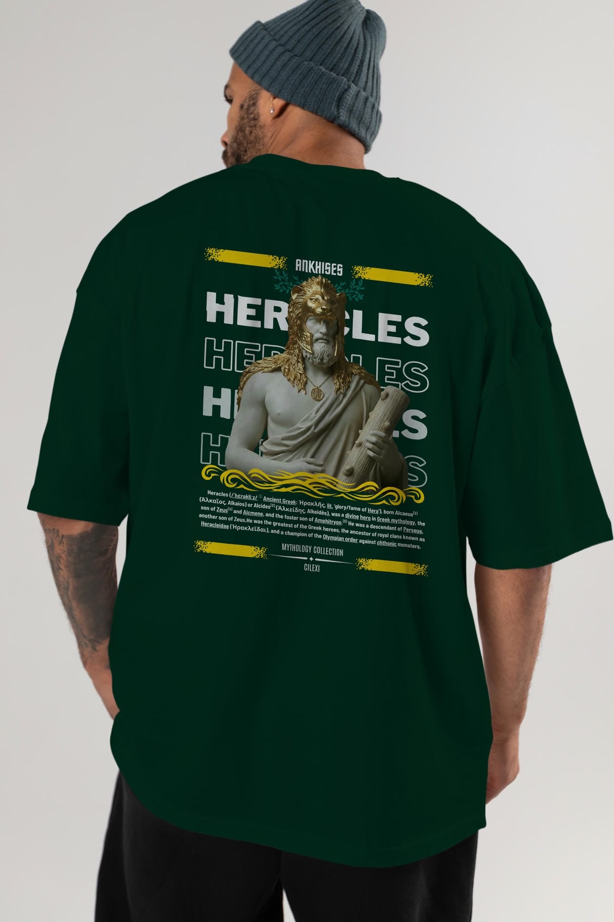 Heracles 1 Arka Baskılı Oversize t-shirt Erkek Kadın %100 Pamuk Bisiklet Yaka tişort