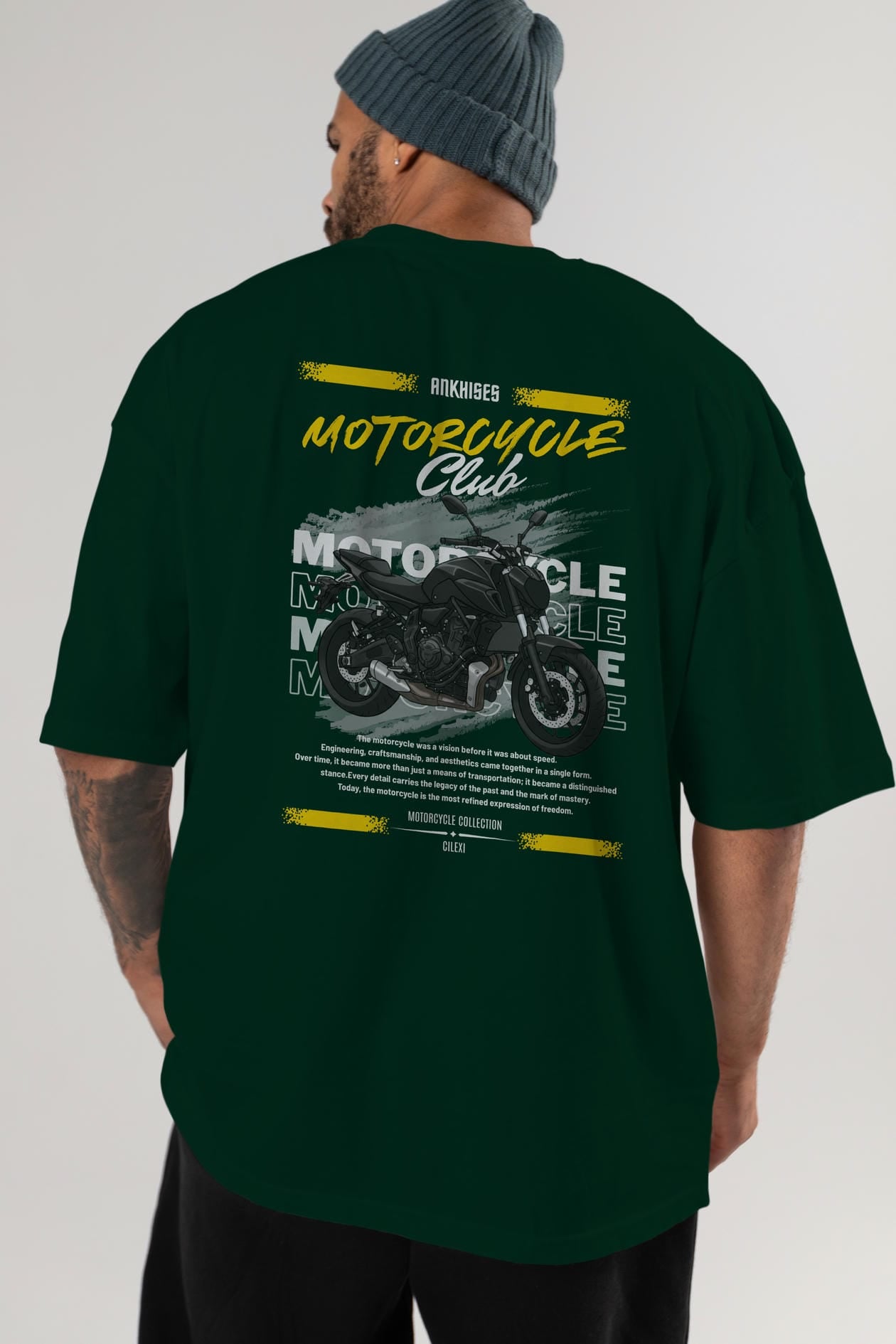 Motosiklet Serisi 20 Arka Baskılı Oversize t-shirt Erkek Kadın %100 Pamuk Bisiklet Yaka tişort