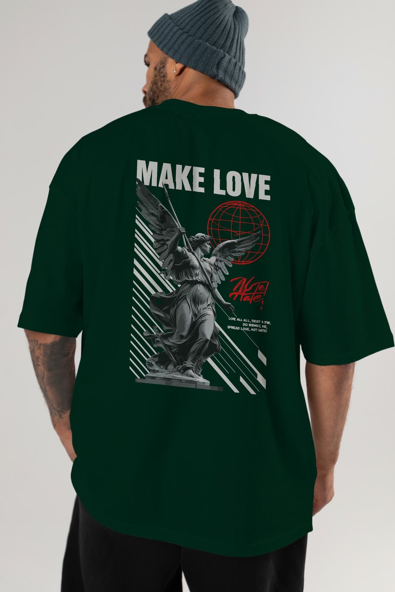 Make Love Arka Baskılı Oversize t-shirt Erkek Kadın %100 Pamuk Bisiklet Yaka tişort