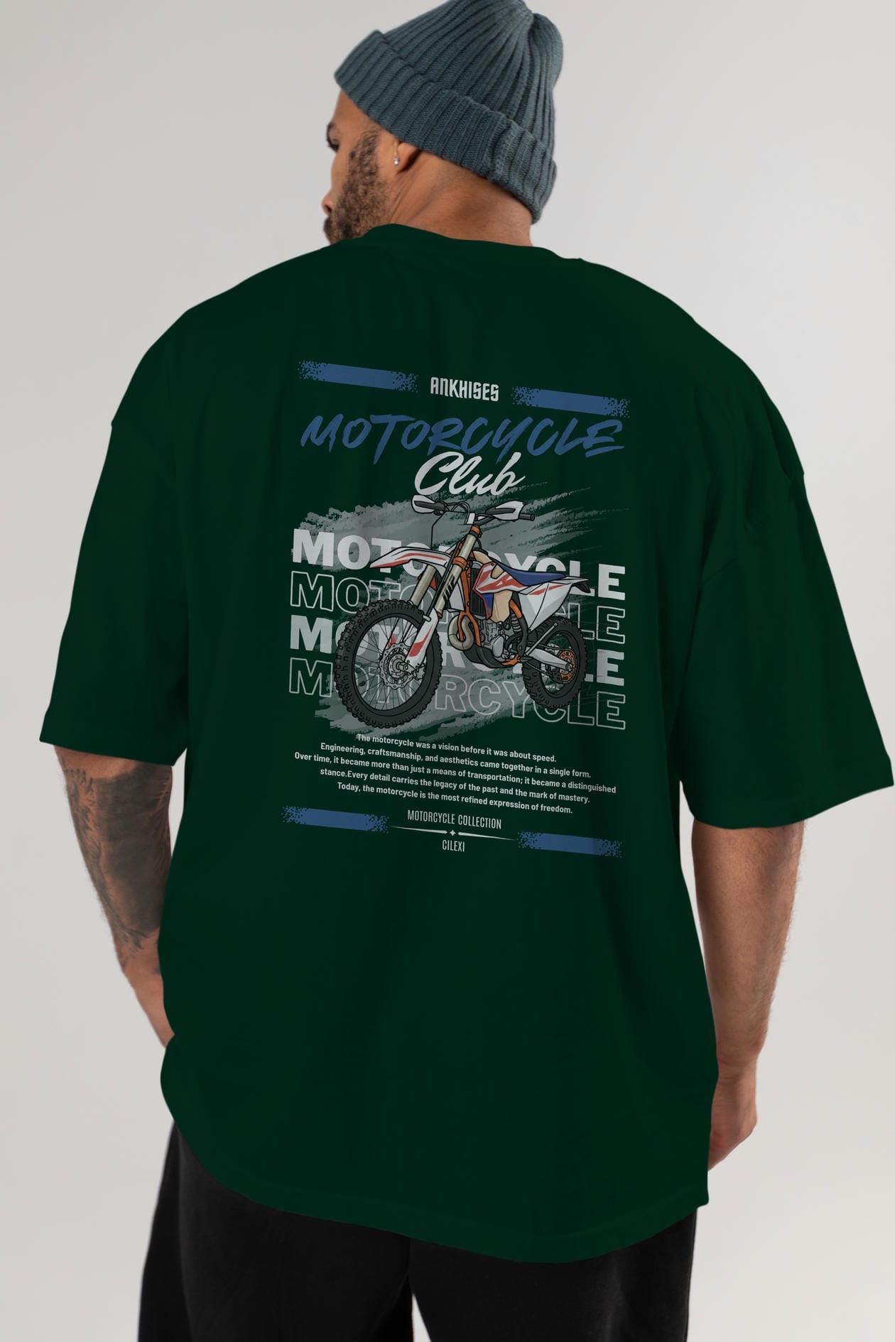 Motosiklet Serisi 18 Arka Baskılı Oversize t-shirt Erkek Kadın %100 Pamuk Bisiklet Yaka tişort