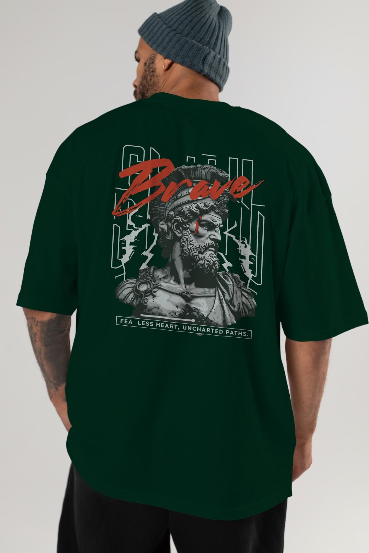 Brave Arka Baskılı Oversize t-shirt Erkek Kadın %100 Pamuk Bisiklet Yaka tişort