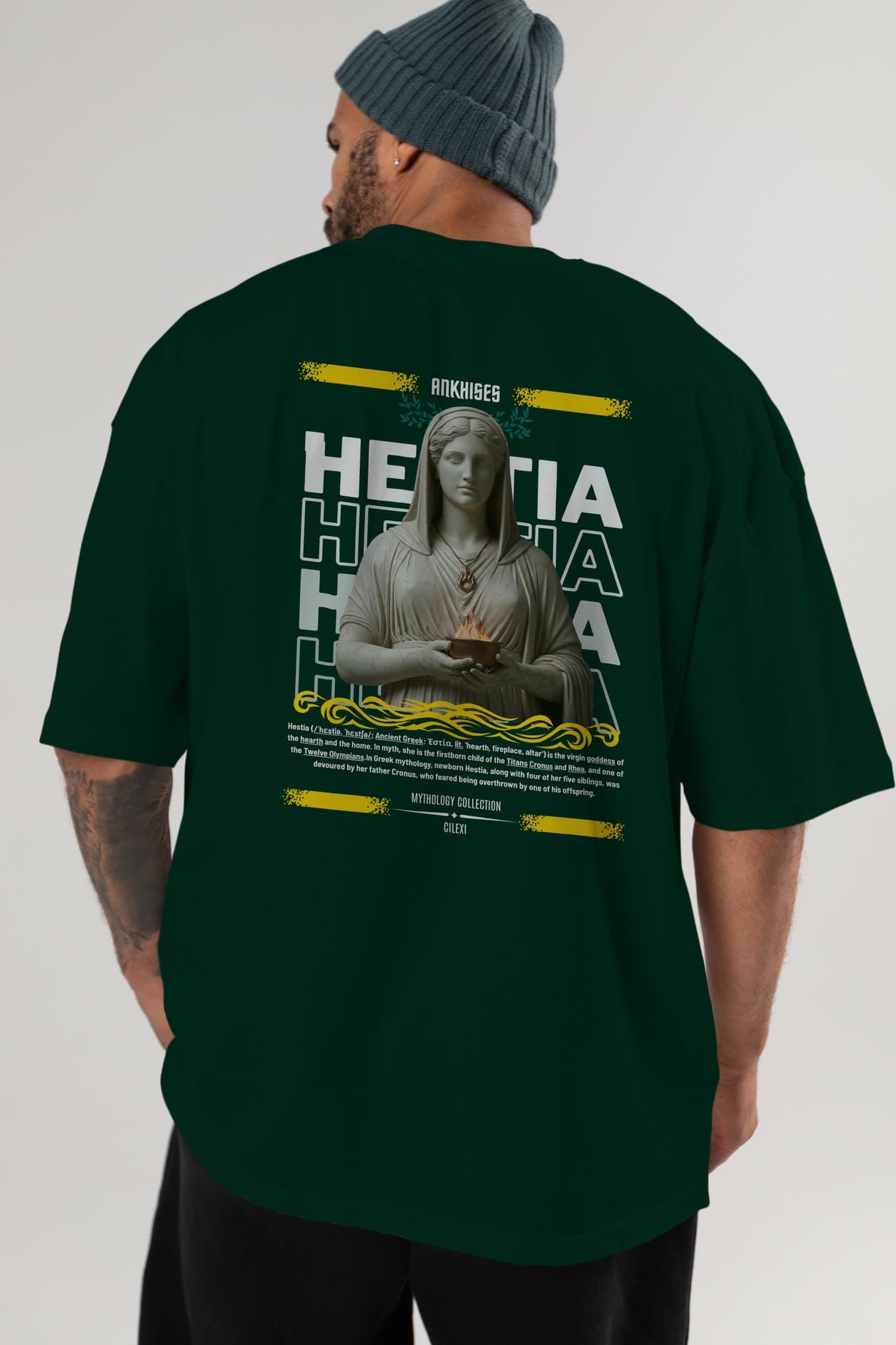 Hestia 1 Arka Baskılı Oversize t-shirt Erkek Kadın %100 Pamuk Bisiklet Yaka tişort