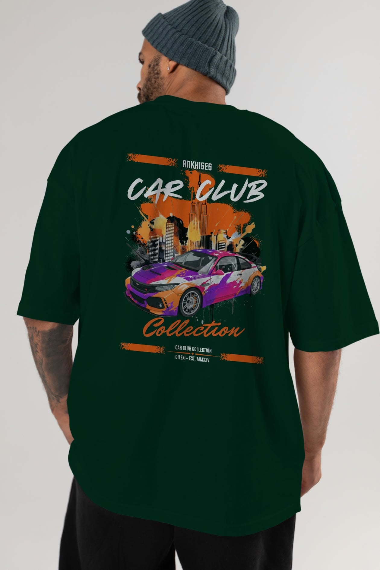 Araba Club Serisi 9 Baskılı Oversize t-shirt Erkek Kadın %100 Pamuk Bisiklet Yaka tişort