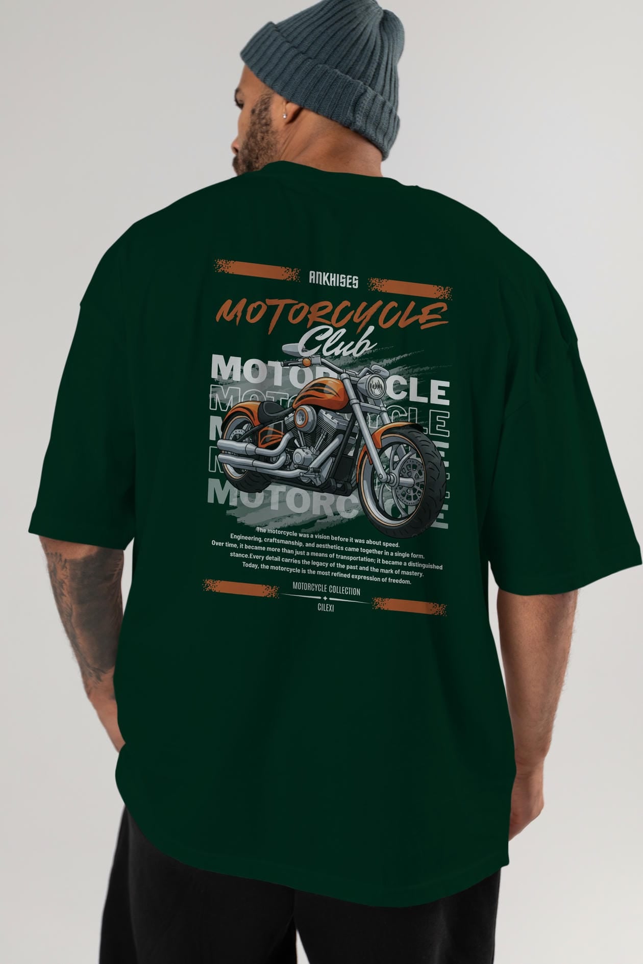 Motosiklet Serisi 34 Arka Baskılı Oversize t-shirt Erkek Kadın %100 Pamuk Bisiklet Yaka tişort