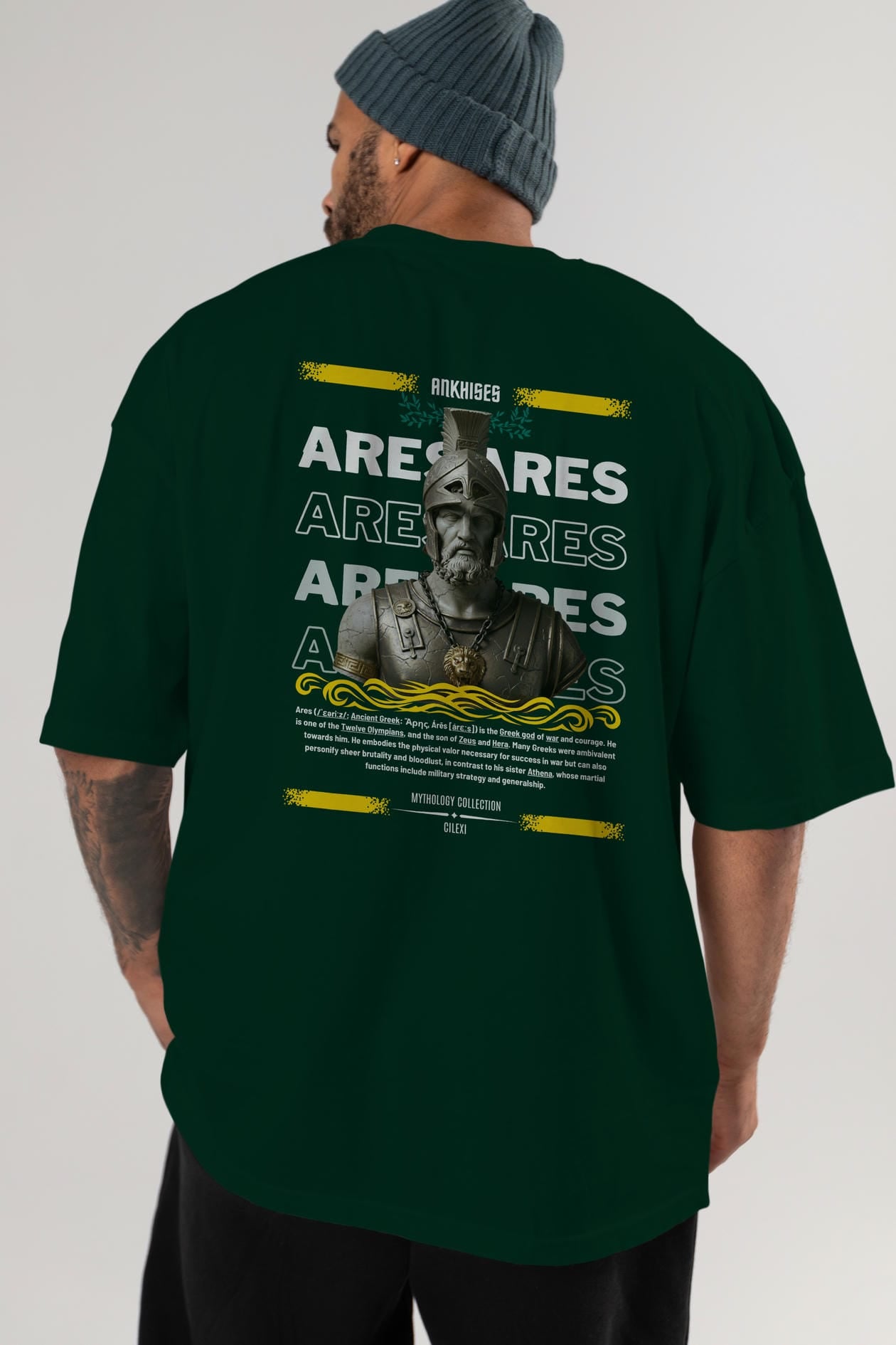 Ares 1 Arka Baskılı Oversize t-shirt Erkek Kadın %100 Pamuk Bisiklet Yaka tişort