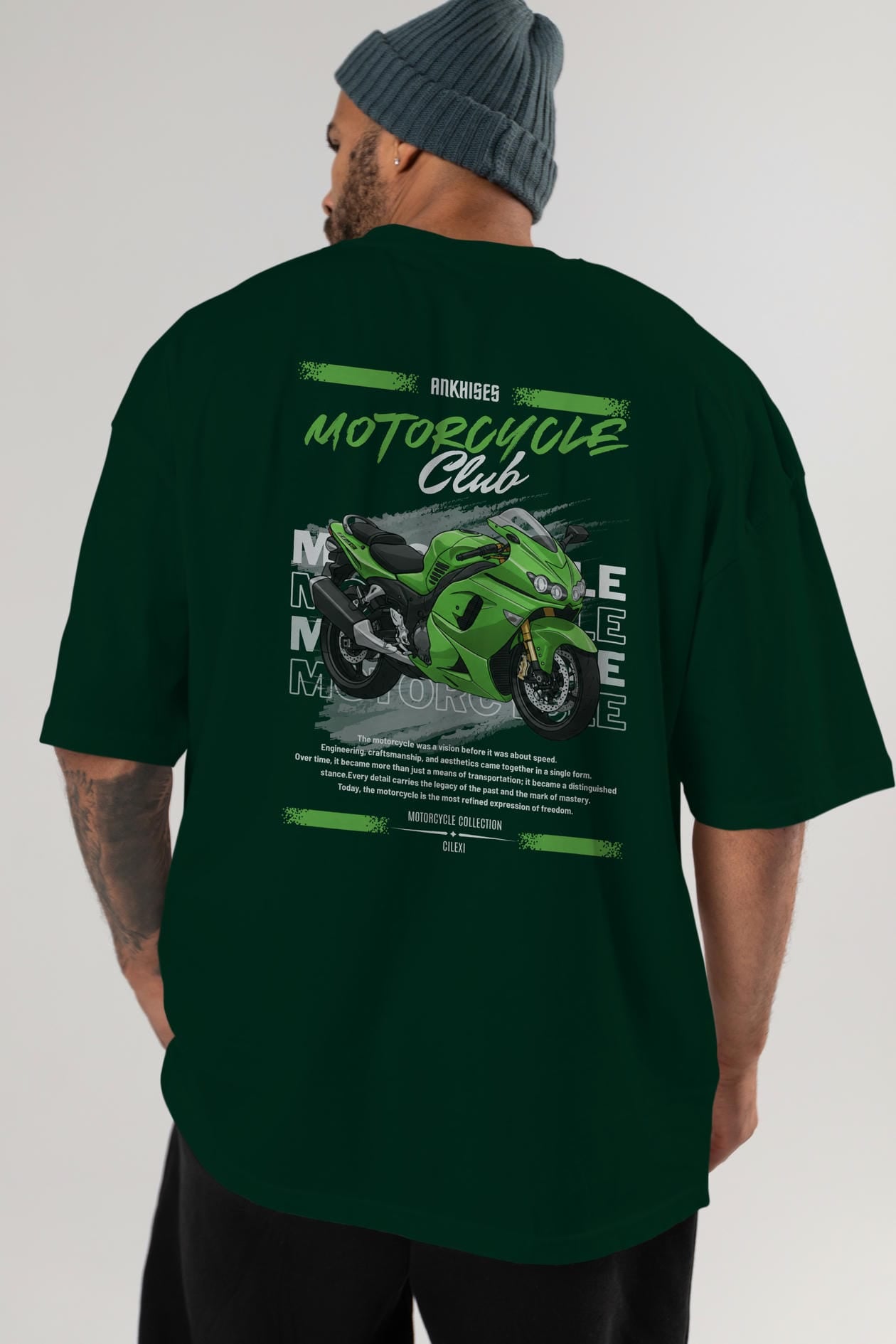 Motosiklet Serisi 12 Arka Baskılı Oversize t-shirt Erkek Kadın %100 Pamuk Bisiklet Yaka tişort