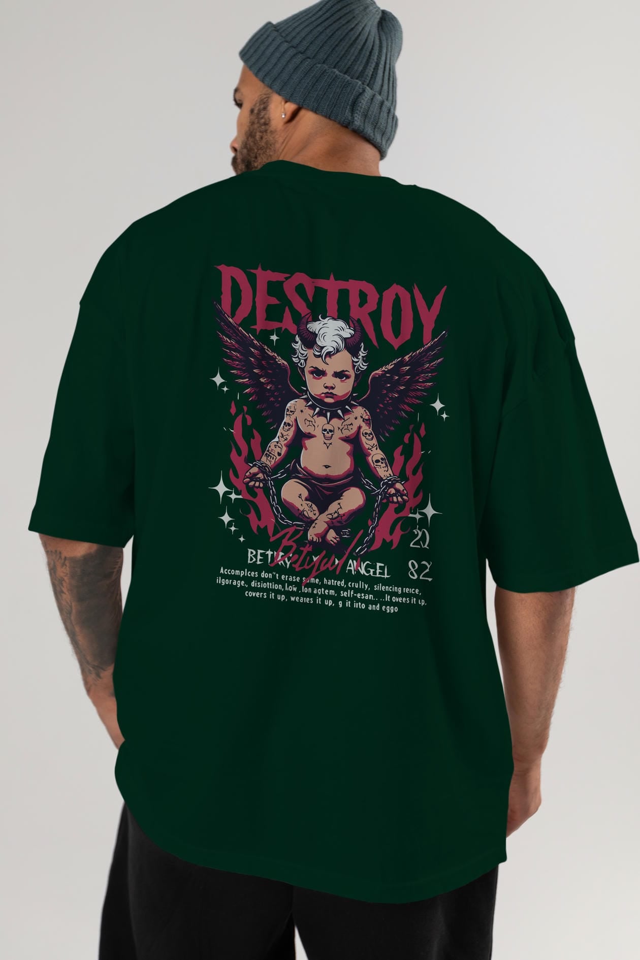 Destroy Arka Baskılı Oversize t-shirt Erkek Kadın %100 Pamuk Bisiklet Yaka tişort