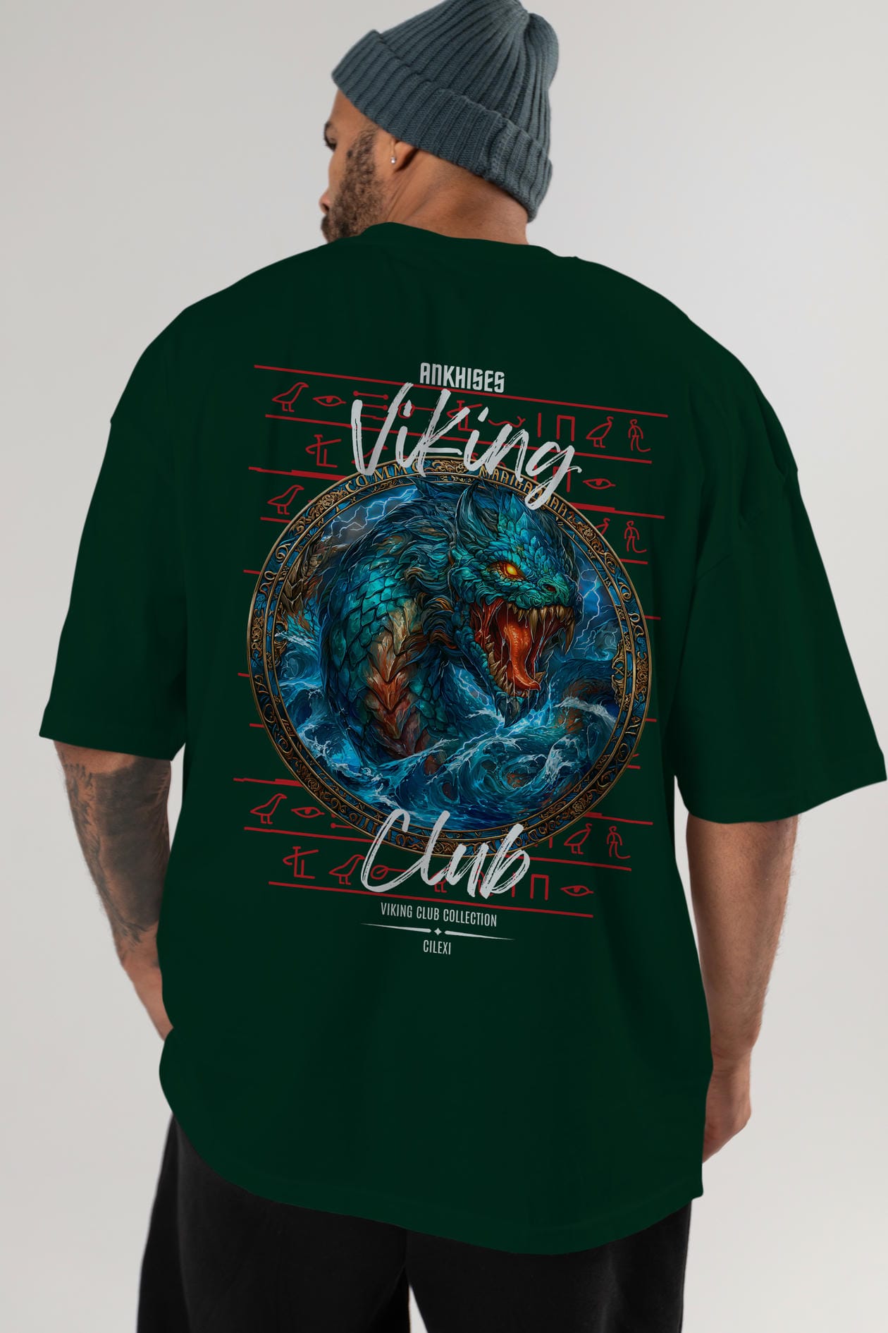 Jörmungandr Baskılı Oversize t-shirt Erkek Kadın %100 Pamuk Bisiklet Yaka tişort