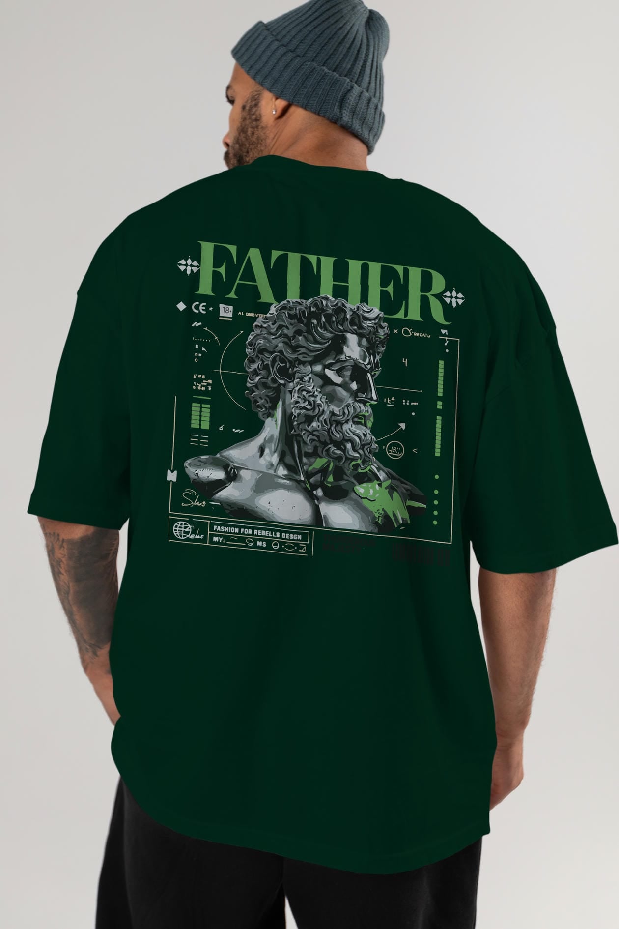 Father Zeus Arka Baskılı Oversize t-shirt Erkek Kadın %100 Pamuk Bisiklet Yaka tişort
