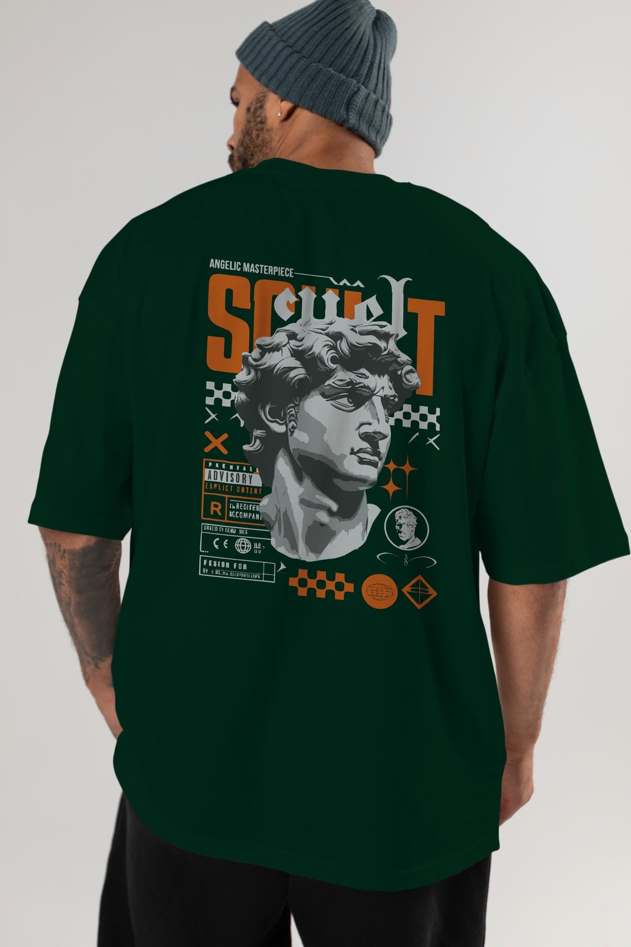 Scult Arka Baskılı Oversize t-shirt Erkek Kadın %100 Pamuk Bisiklet Yaka tişort